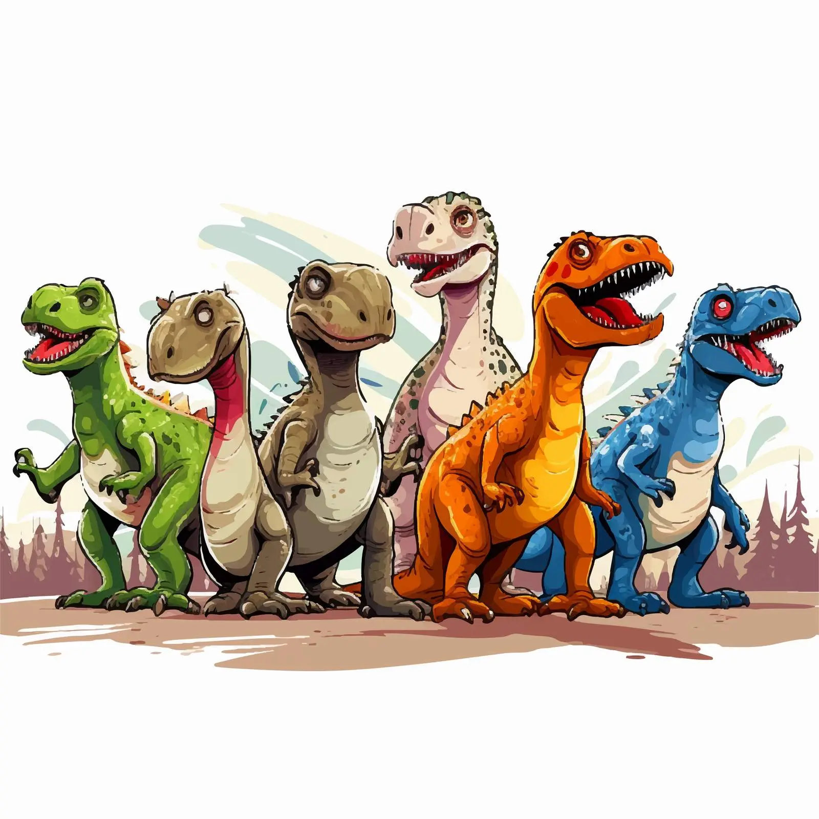 Diverse Dinosaurs Group Illustration Vectors — free download from Dotvec