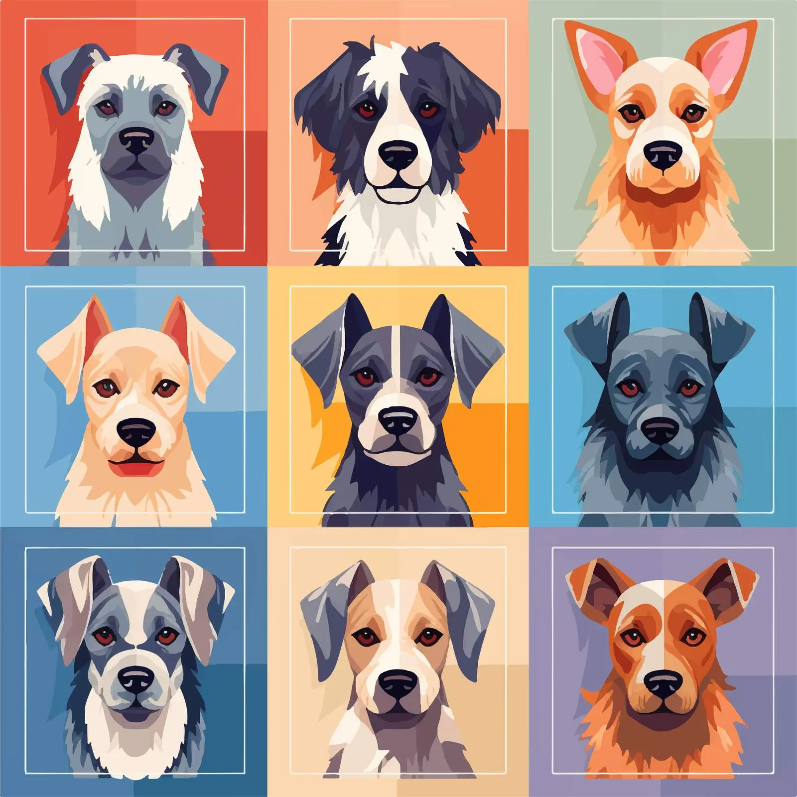 Colorful Dog Breeds in Square Patterns — free download from Dotvec