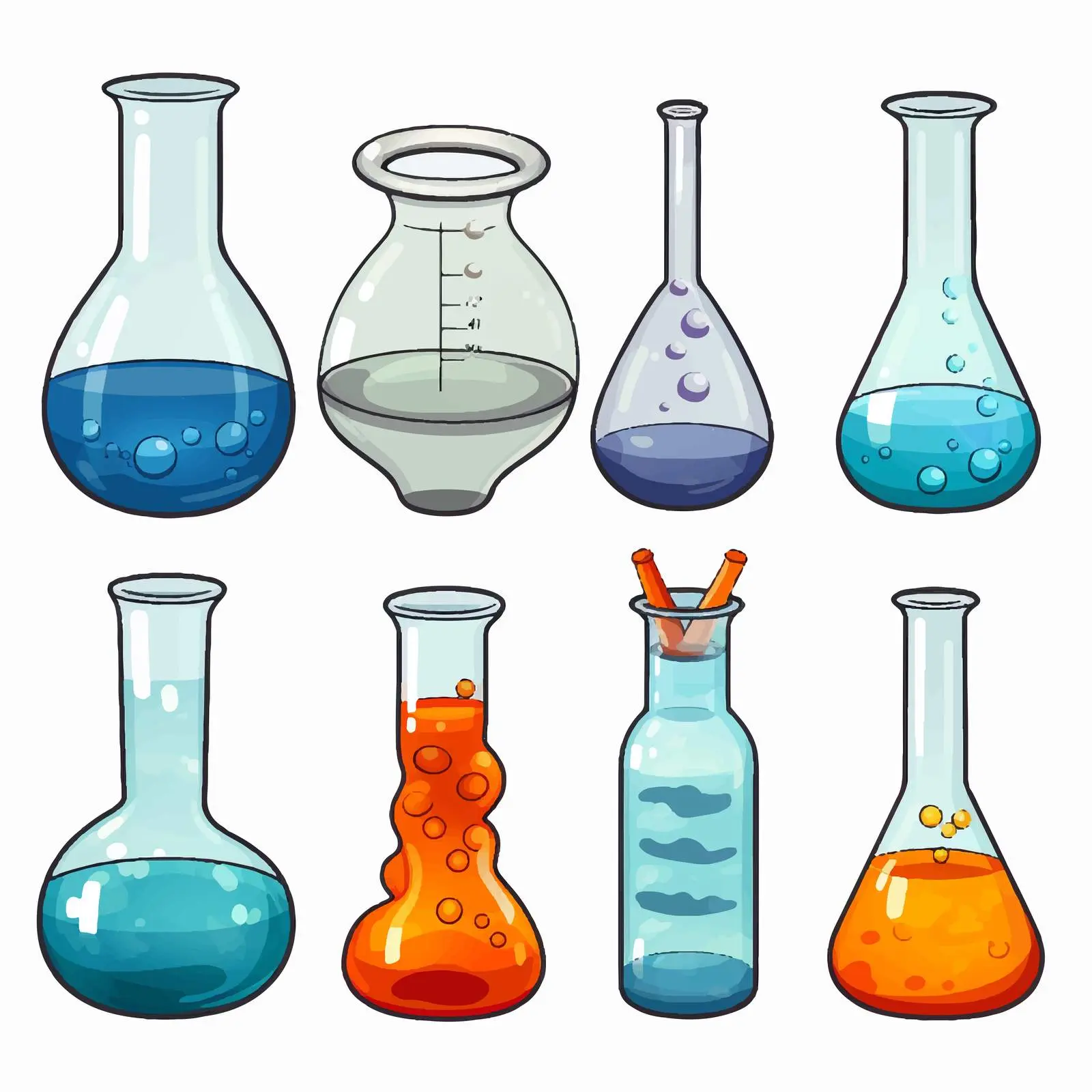 Types of Beakers and Burners Illustration – free rounded image from Dotvec