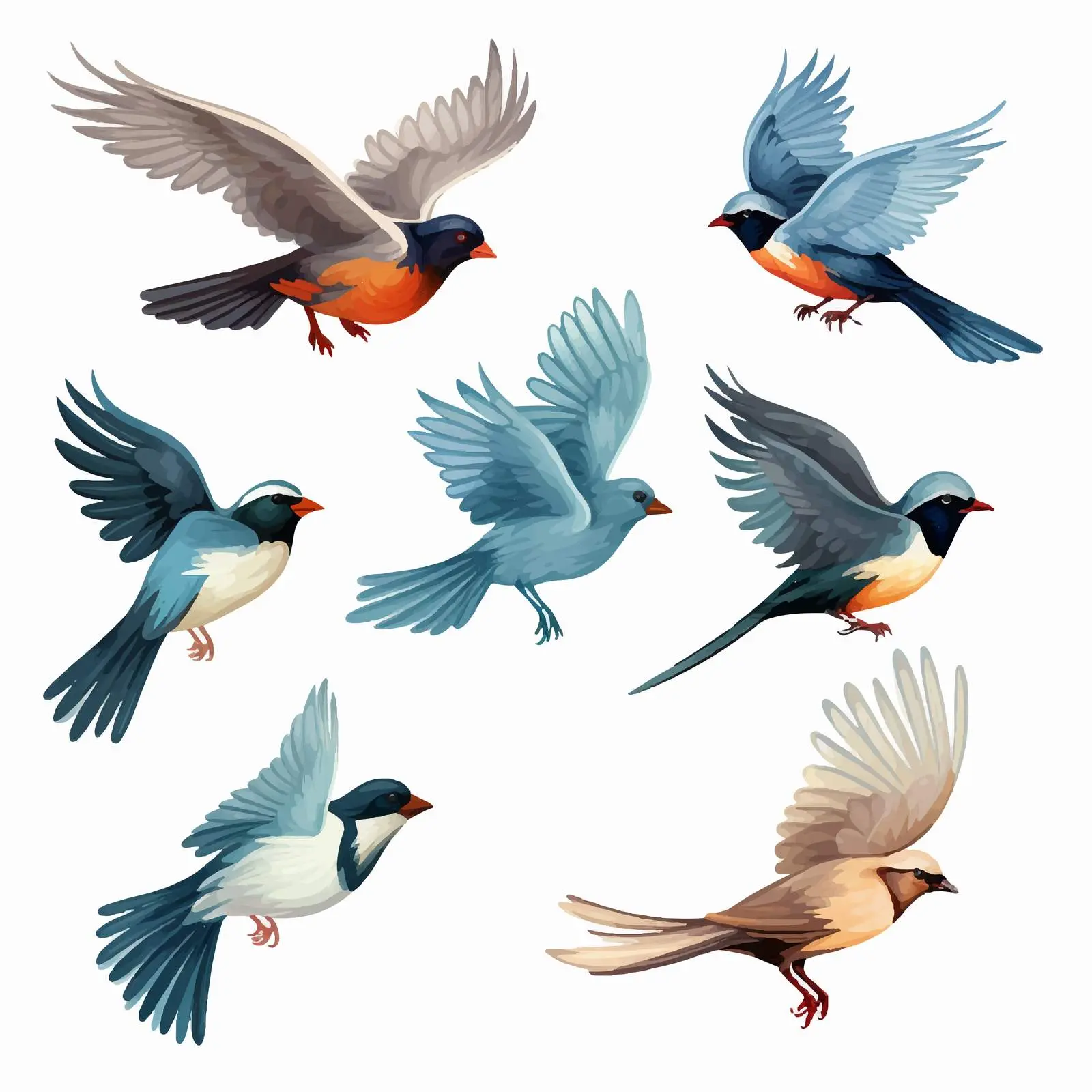 Various Birds in Flight Vector Illustration — free download from Dotvec