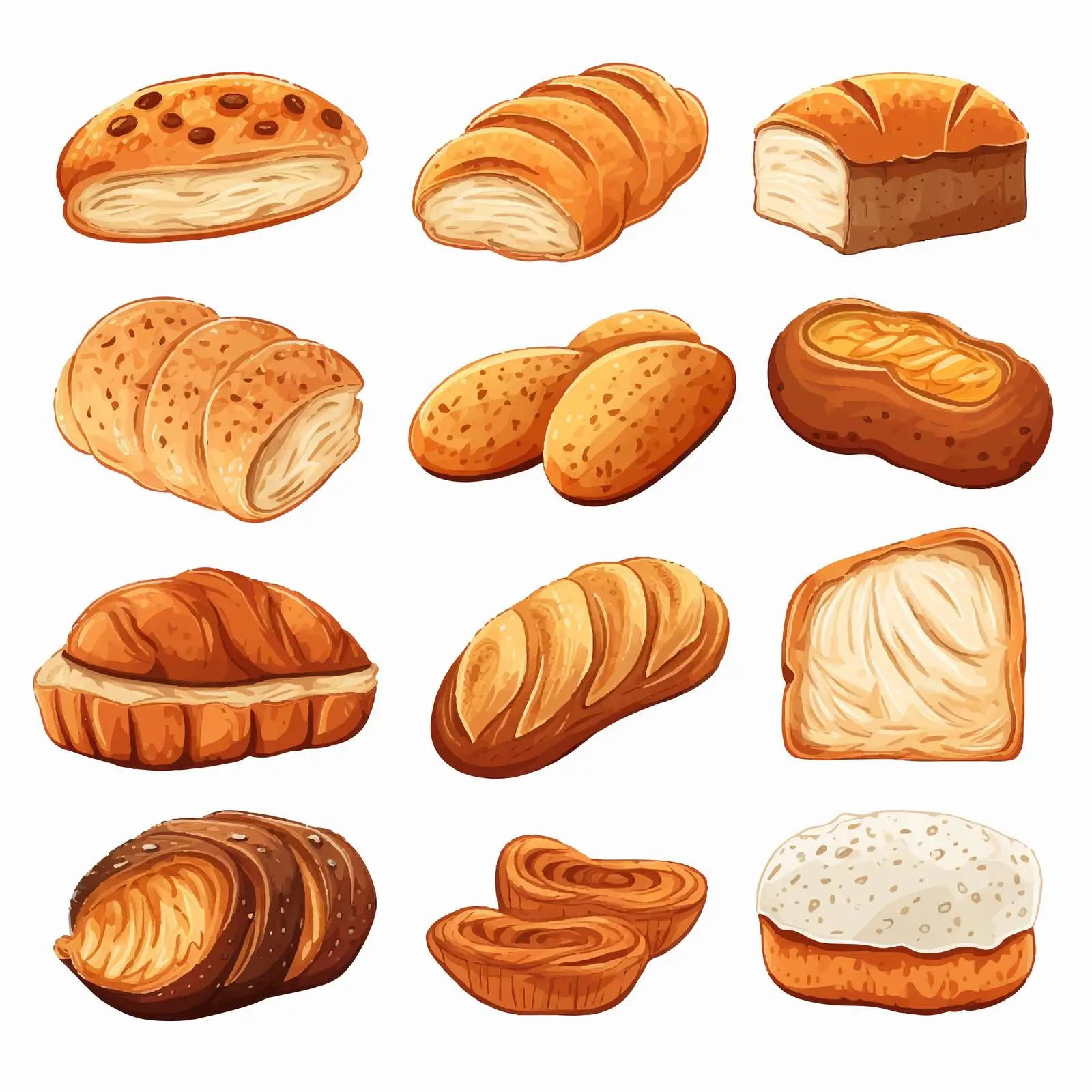 Varieties of Bread Illustrated Vector Design – free fresh bread image from Dotvec