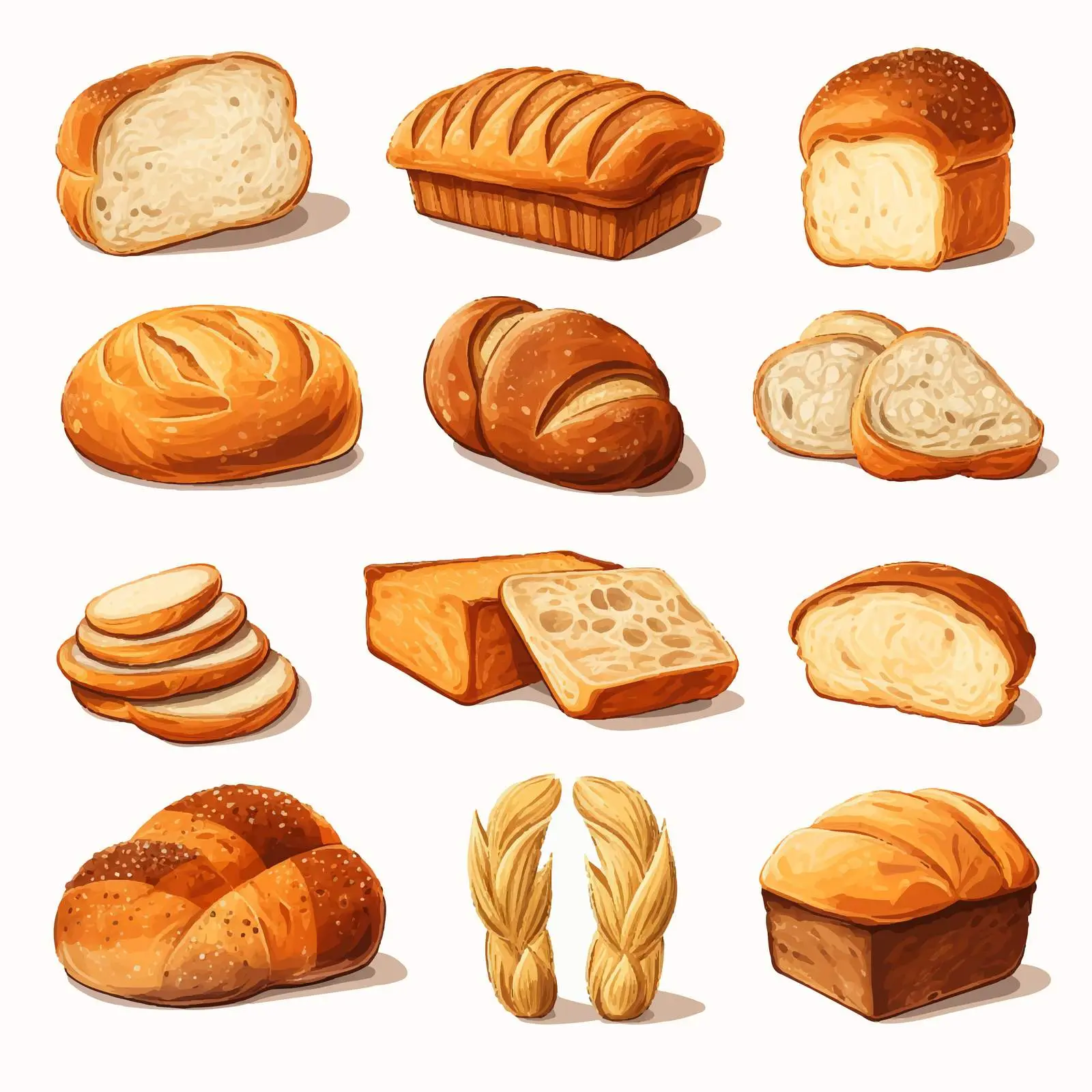 Types of Bread Illustrations Vector Art — free download from Dotvec