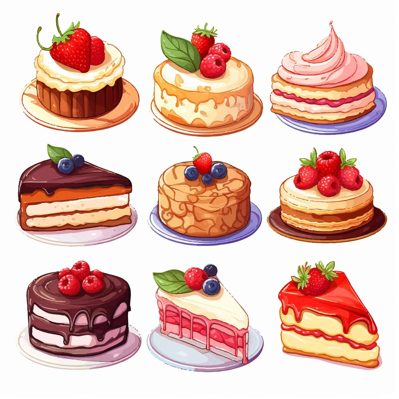 Variety of Cartoon Desserts Illustration — free download from Dotvec