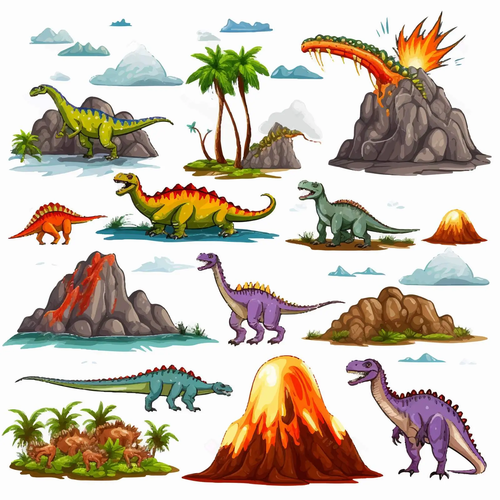 Diverse Dinosaurs by Volcano Illustration — free download from Dotvec