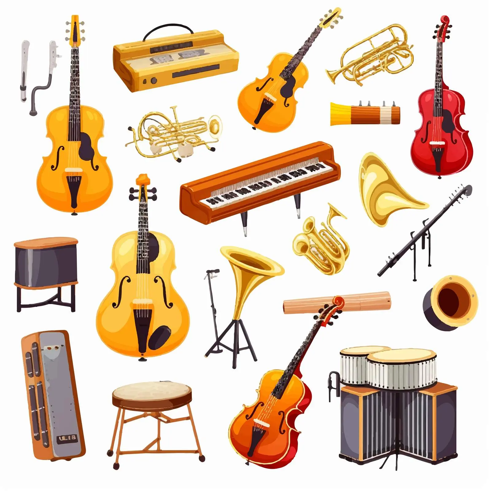 Various Musical Instruments Illustration Vector – free flute image from Dotvec