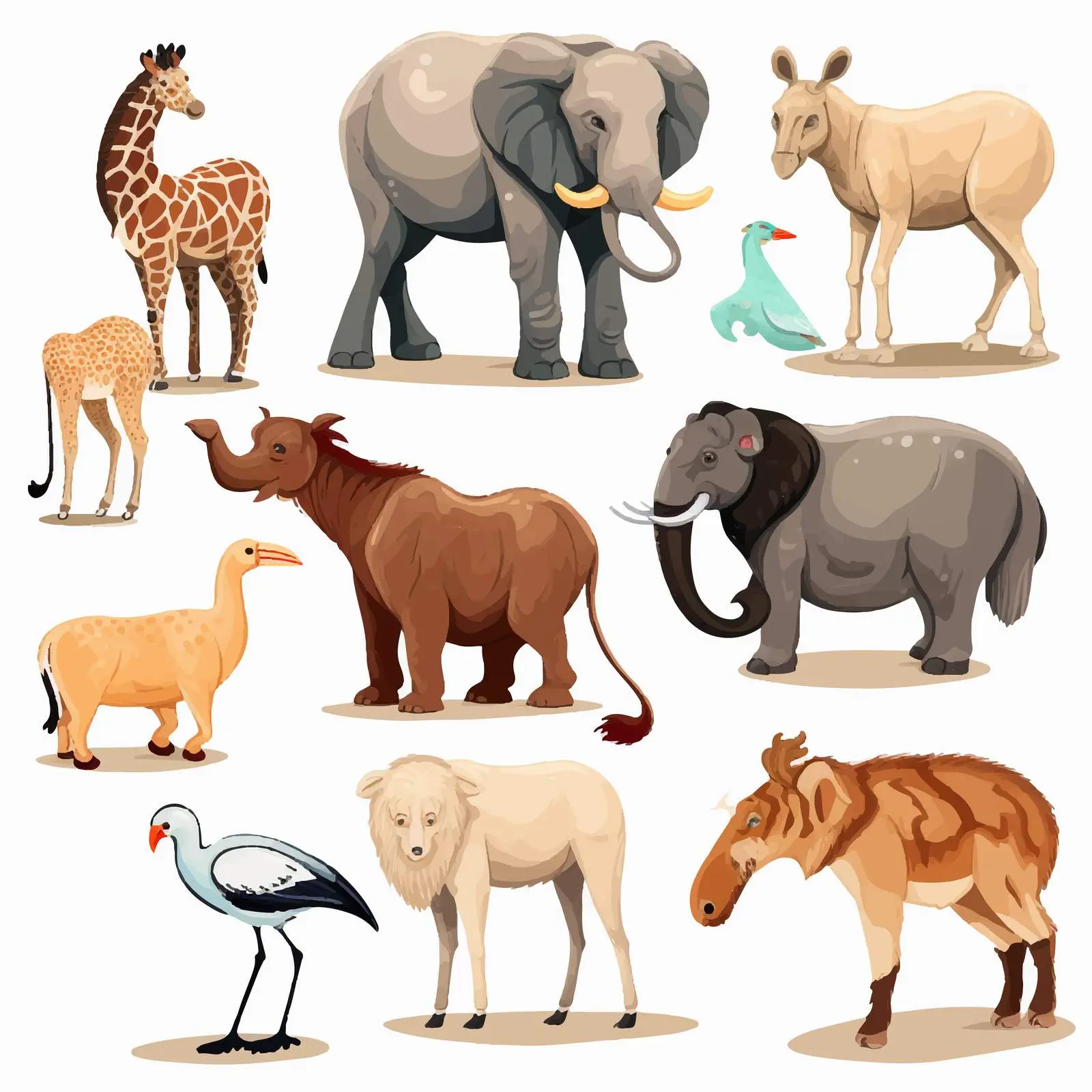 Types of Rare Animals in Cartoon Vector Style – free animal symbols image from Dotvec