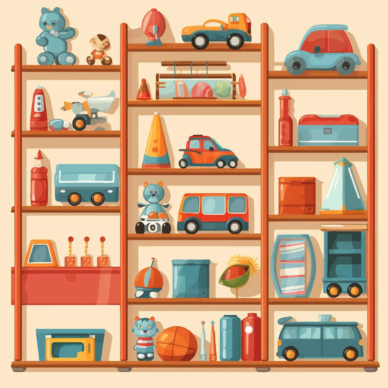 Illustration of Various Toys on Store Shelves — free download from Dotvec