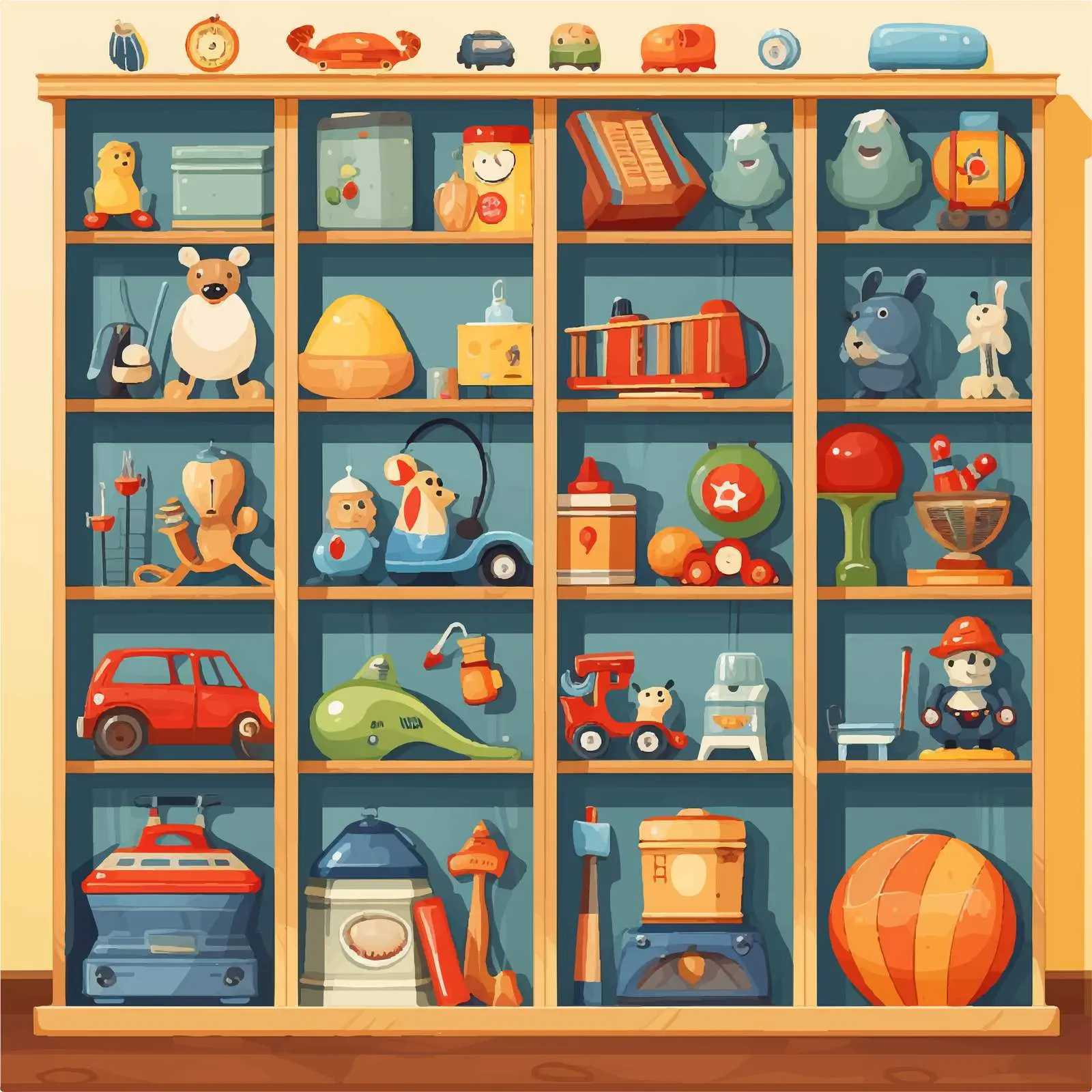 Illustration of Various Toys on Shelves — free download from Dotvec