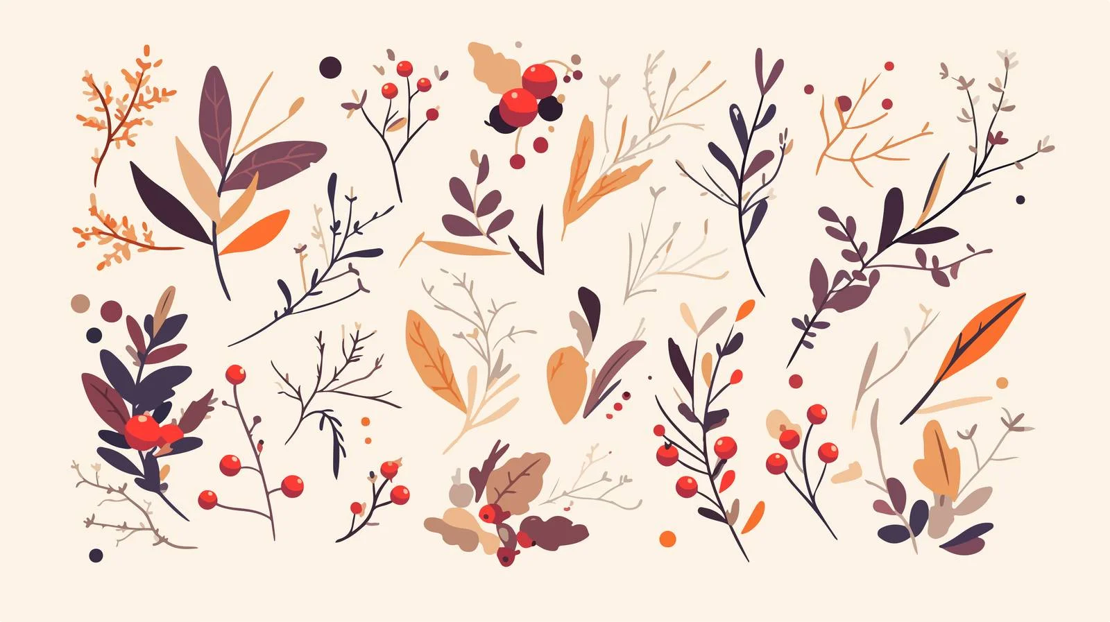 Diverse Branches with Scarlet Berries and Leaves — free download from Dotvec