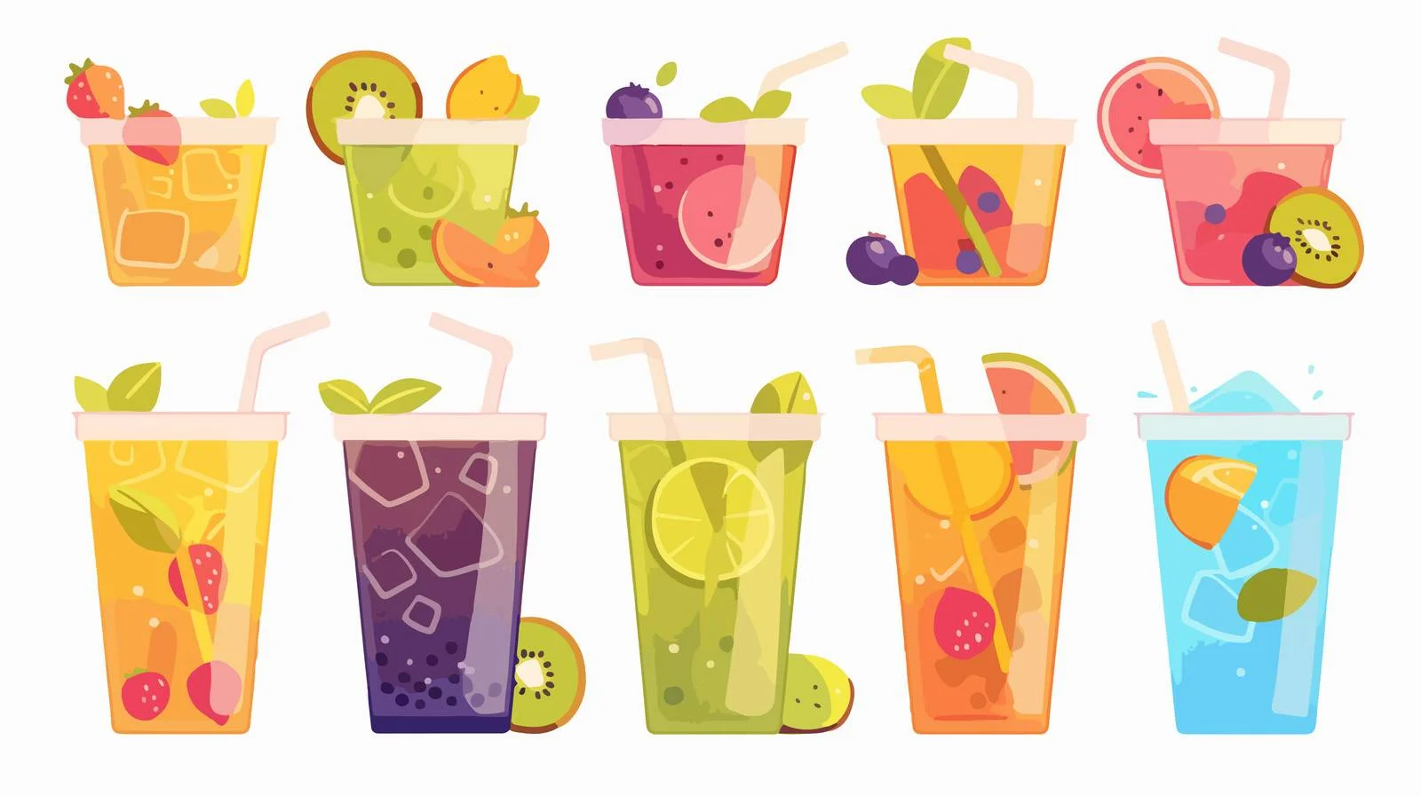 Assorted Beverages in Plastic Cups with Straws — free download from Dotvec