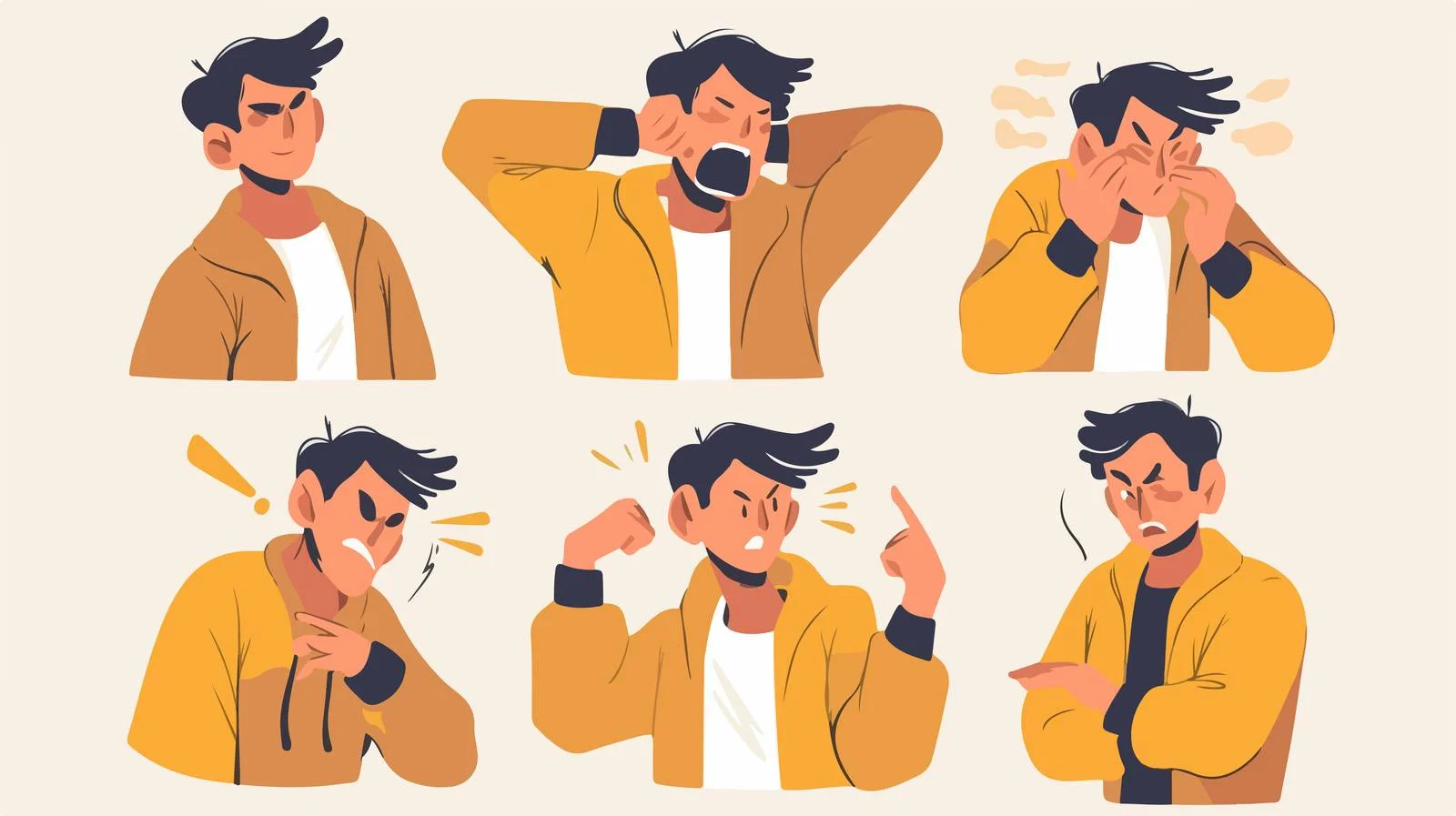 Variety of Human Emotions Portrayed by Man — free download from Dotvec