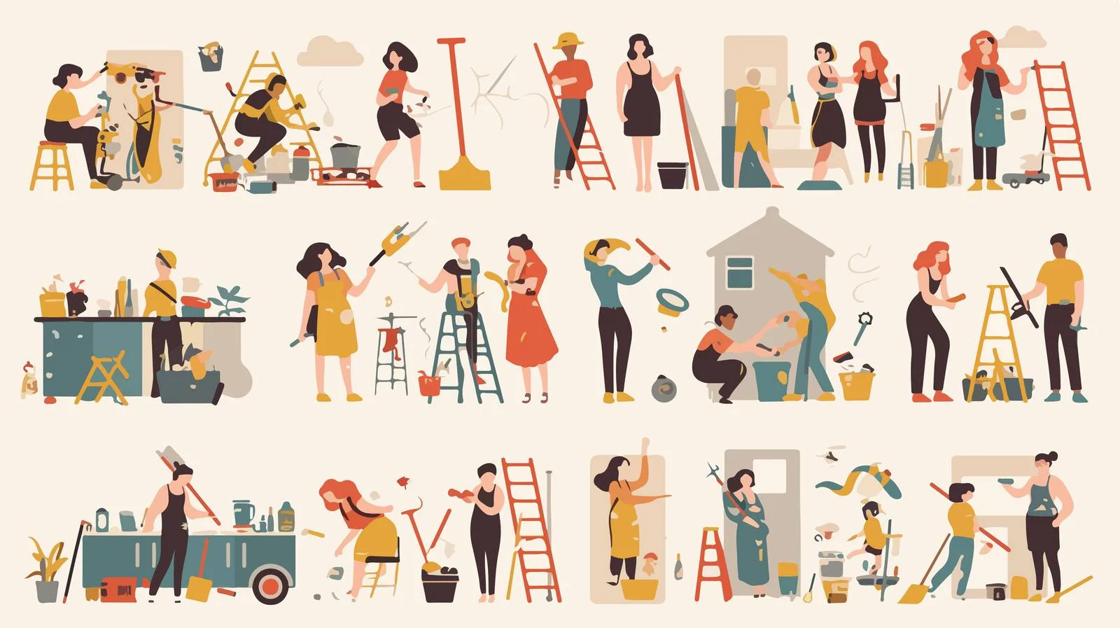 Two Families Working Together on Home Repairs — free download from Dotvec