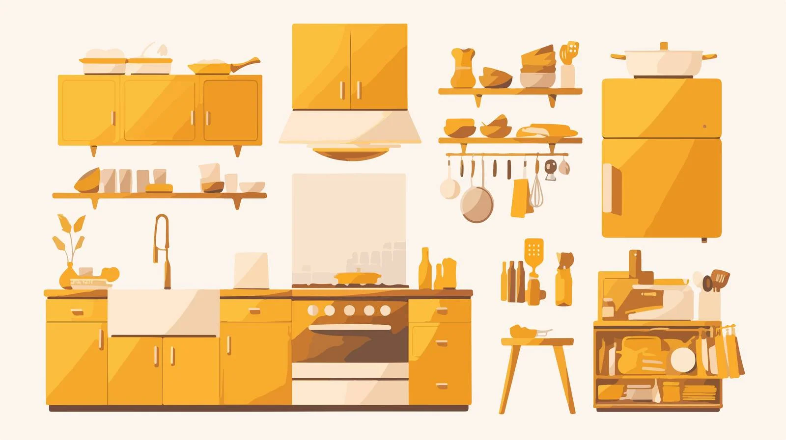 Variety of Modern Kitchen Interiors Illustration — free download from Dotvec