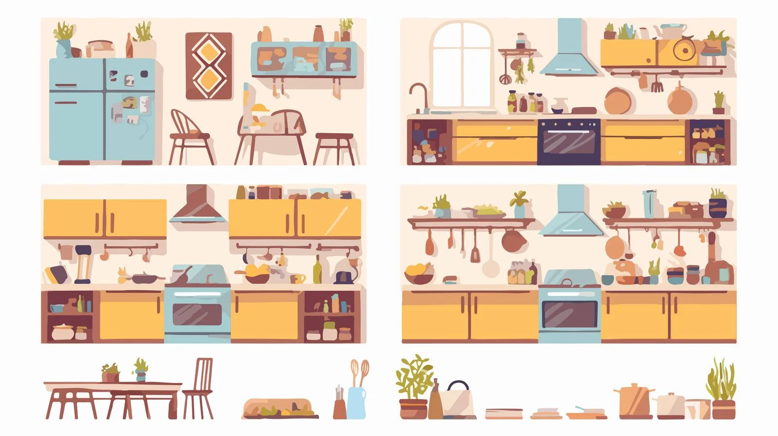 Varied Contemporary Kitchen Designs Illustration — free download from Dotvec