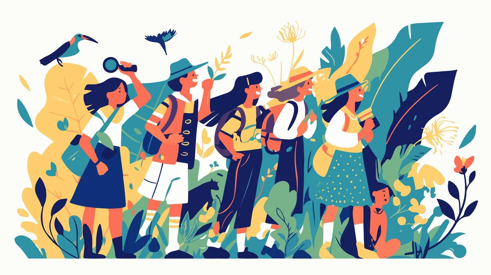 Diverse Individuals Discovering Nature in Vector Art — free download from Dotvec