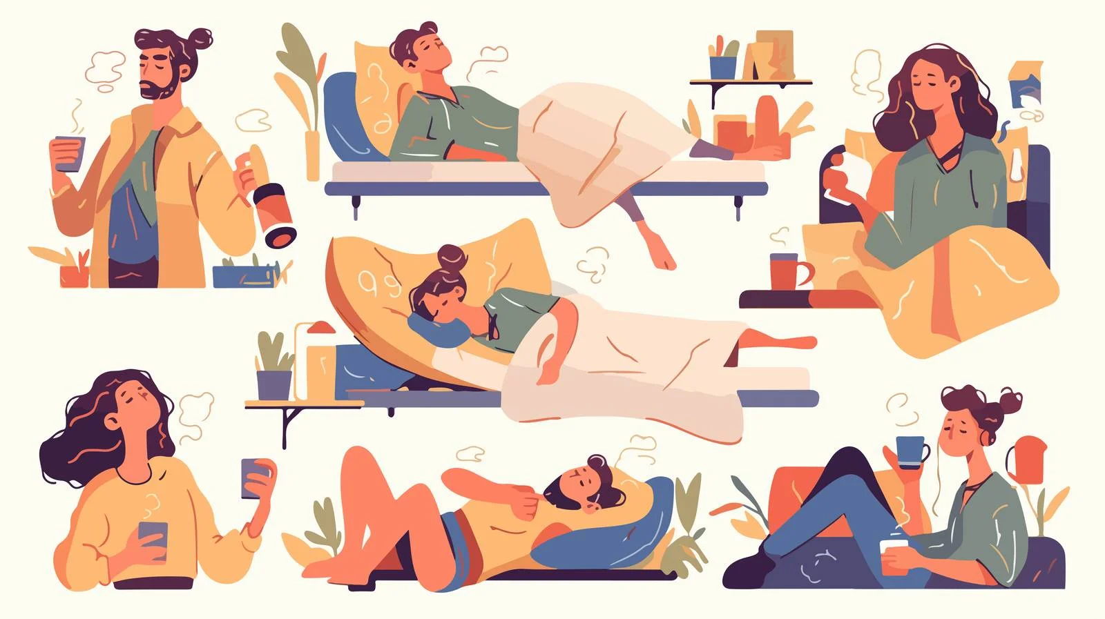 Diverse Individuals Waking Up Together Illustration — free download from Dotvec