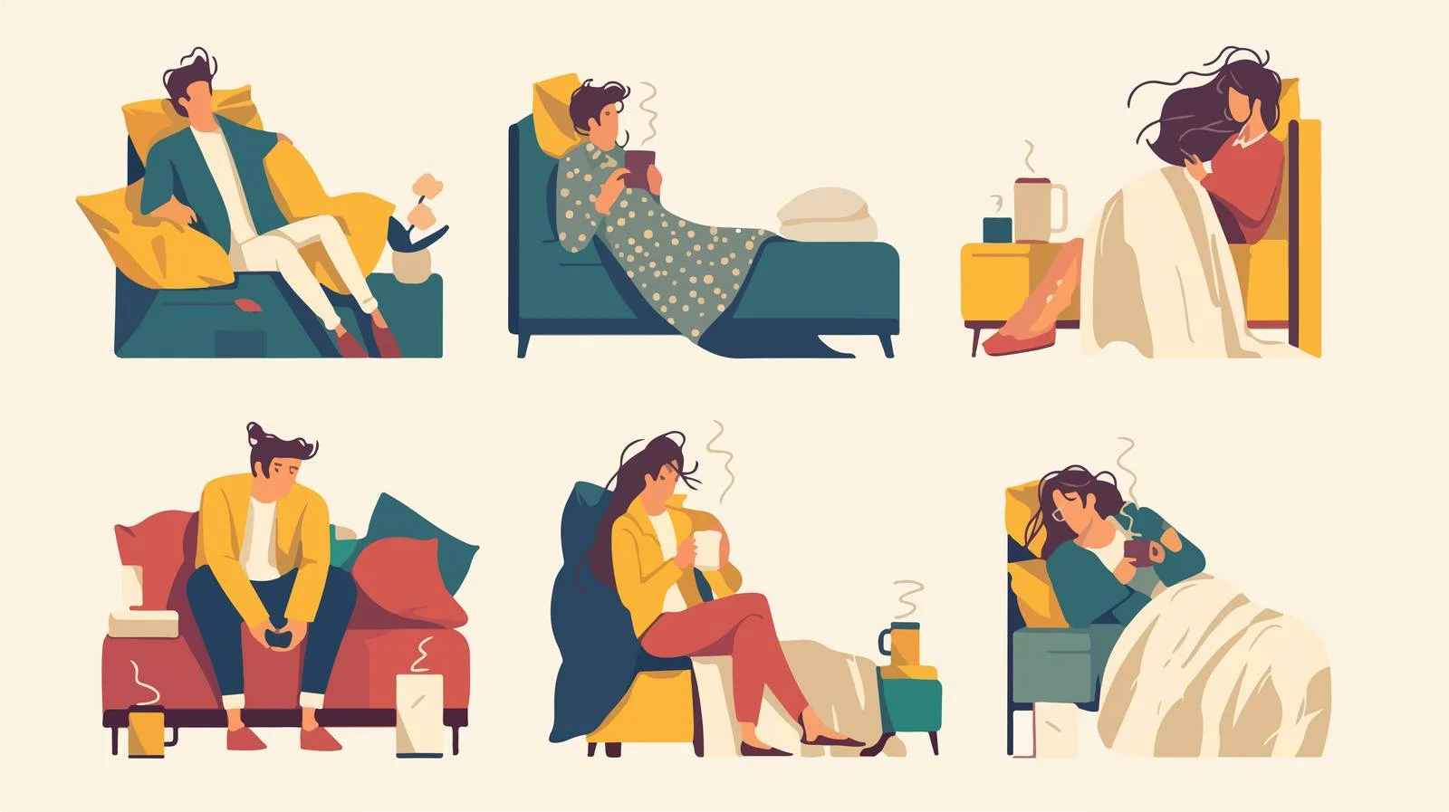 Diverse Individuals Struggle to Awaken Illustration — free download from Dotvec