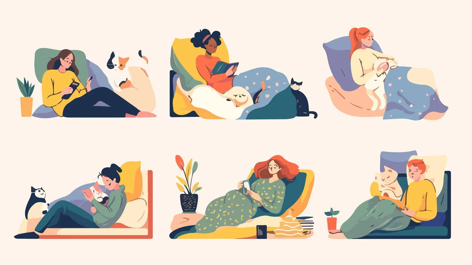 Various Individuals Resting Peacefully on Luxurious Bed — free download from Dotvec