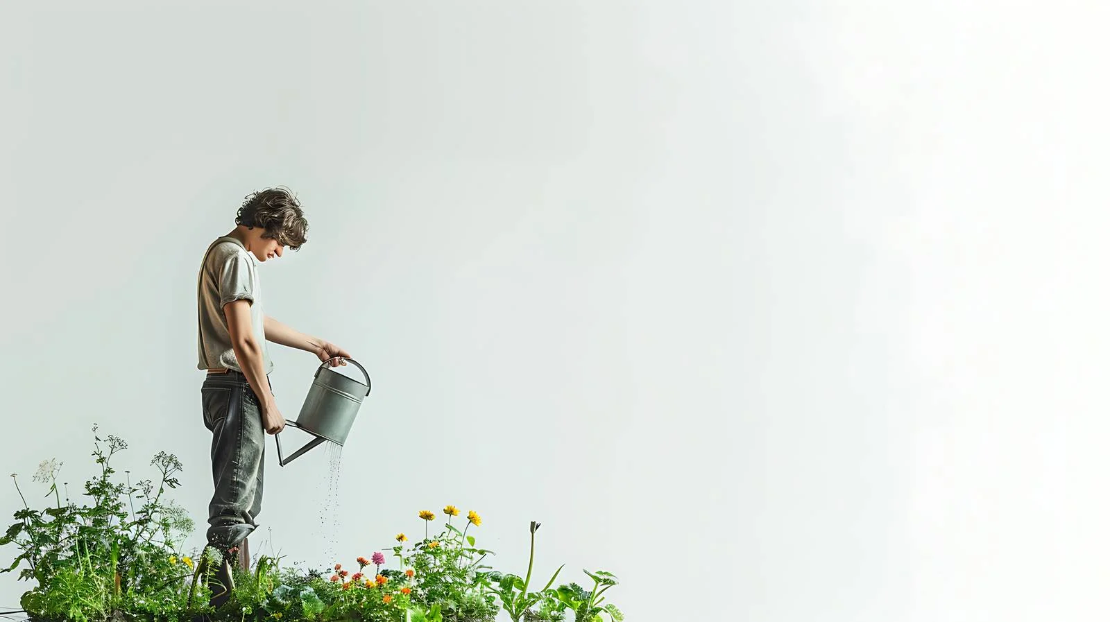 Young Man Watering Flower Composite — free download from Dotvec
