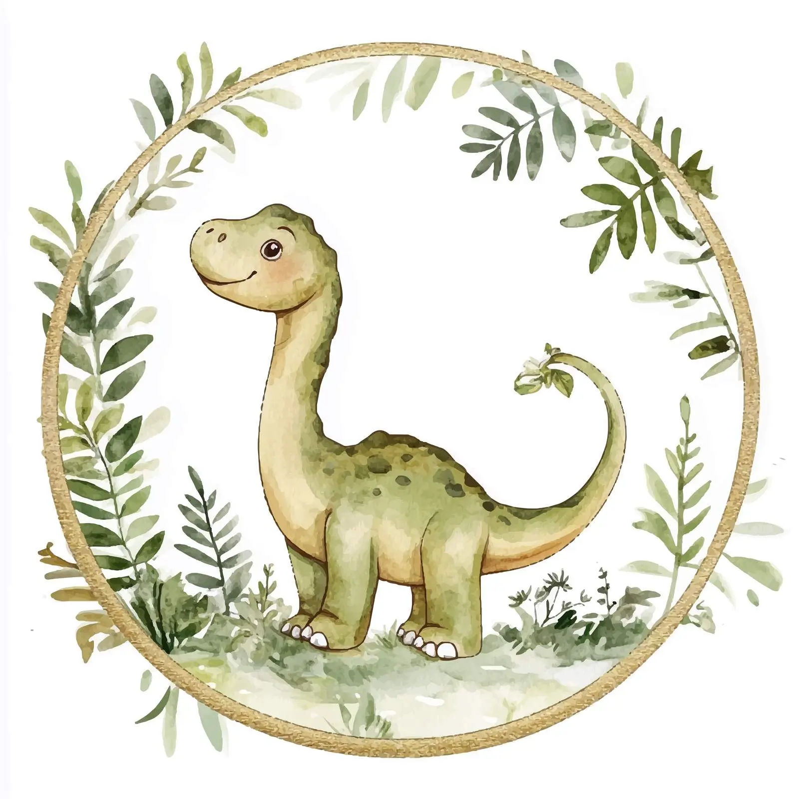 Dinosaur Colors Gold Silver Round Frame Vector – free dinosaur theme image from Dotvec