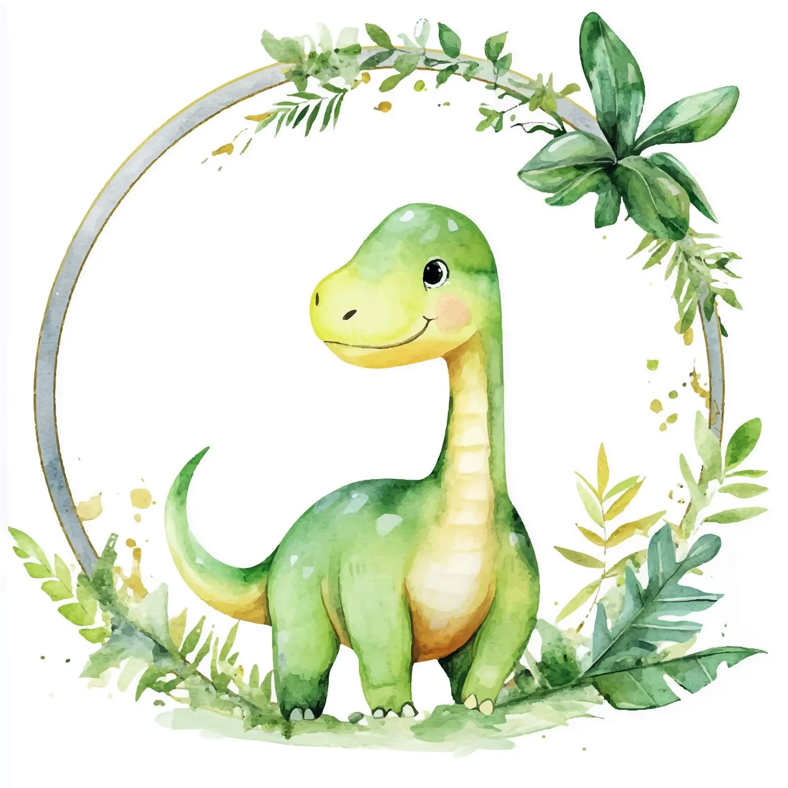 Colorful Dinosaur Illustration with Gold and Silver Frame – free framed image from Dotvec