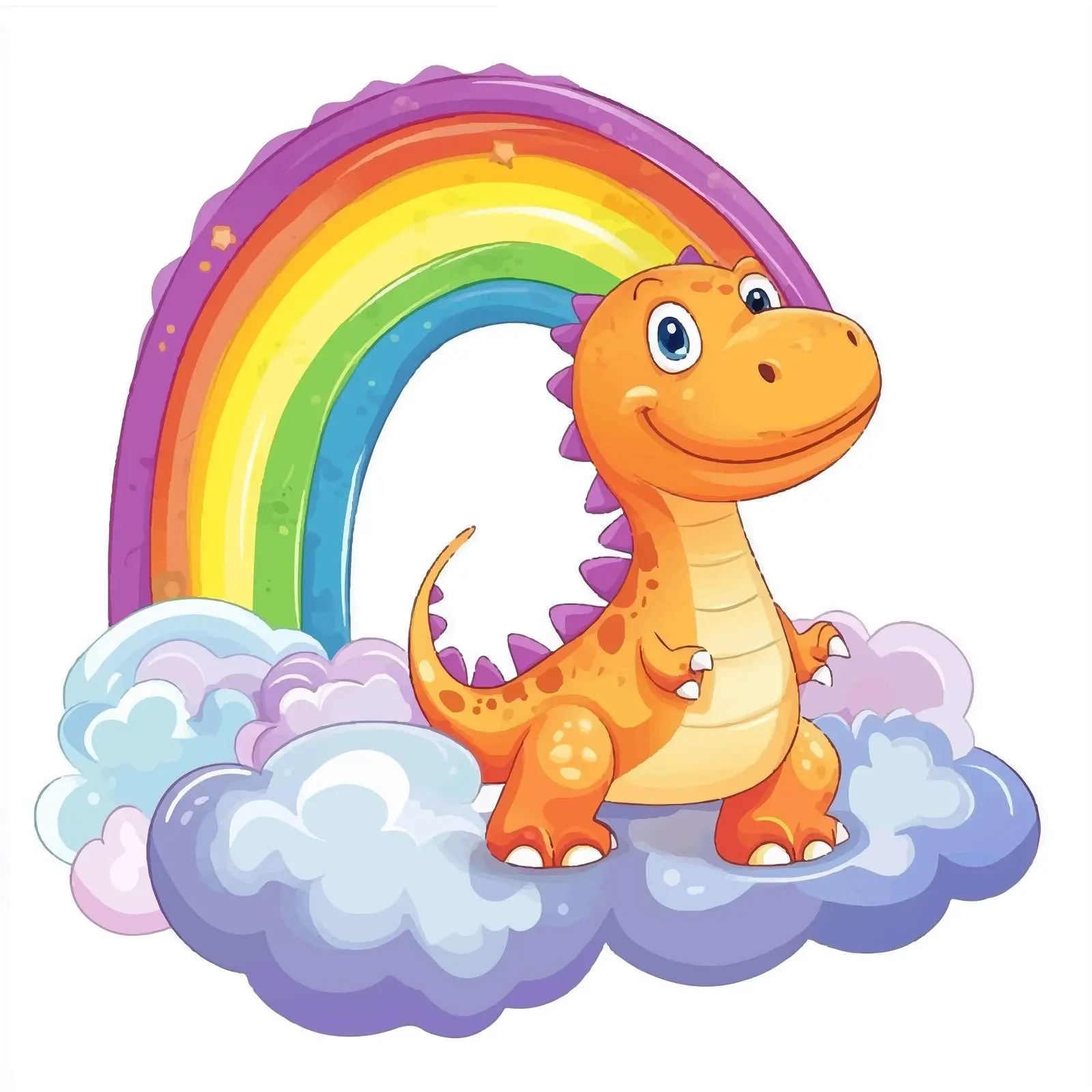 Cartoon Dinosaur with Rainbow and Clouds Vector – free dinosaur theme image from Dotvec