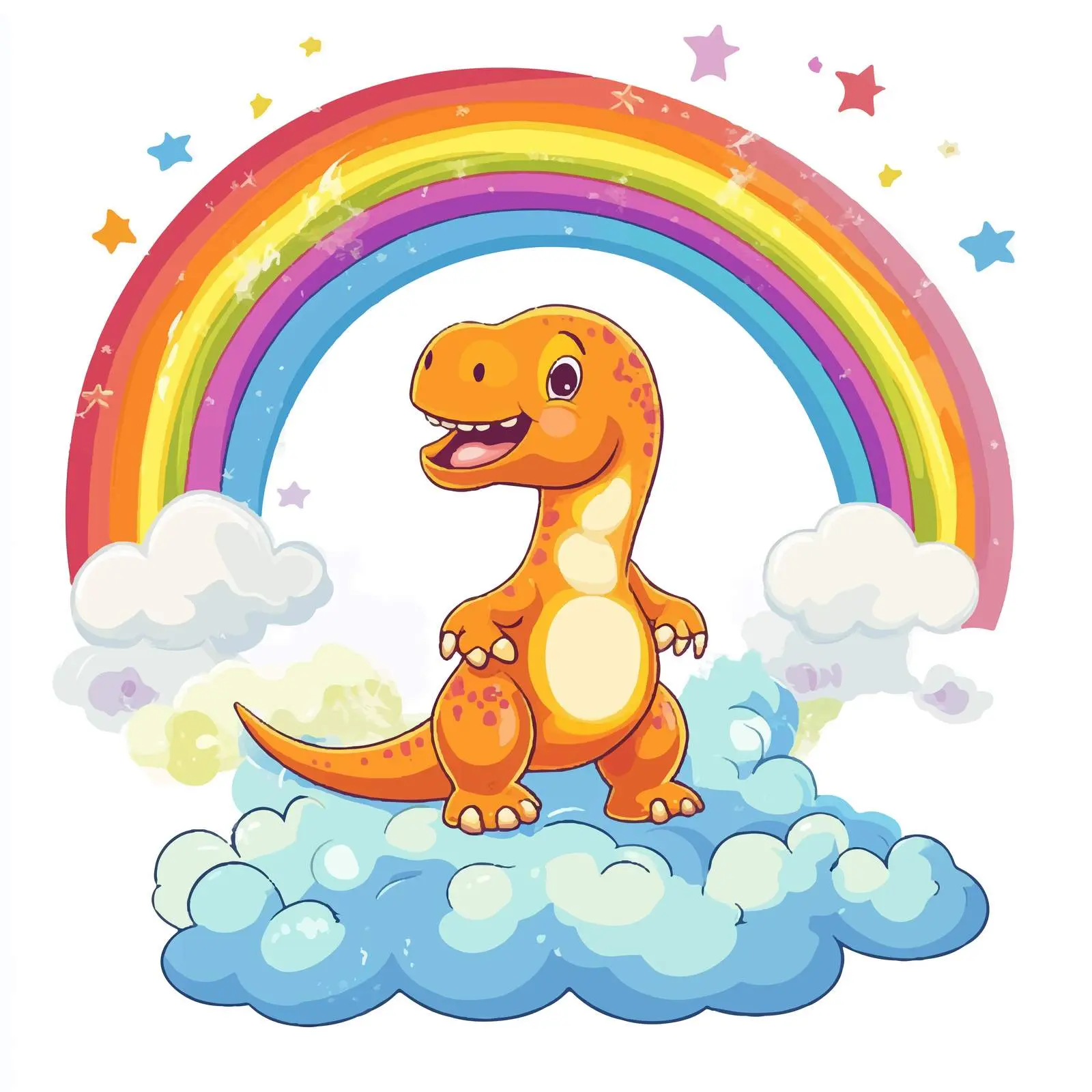 Cartoon Dinosaur with Rainbow and Clouds — free download from Dotvec