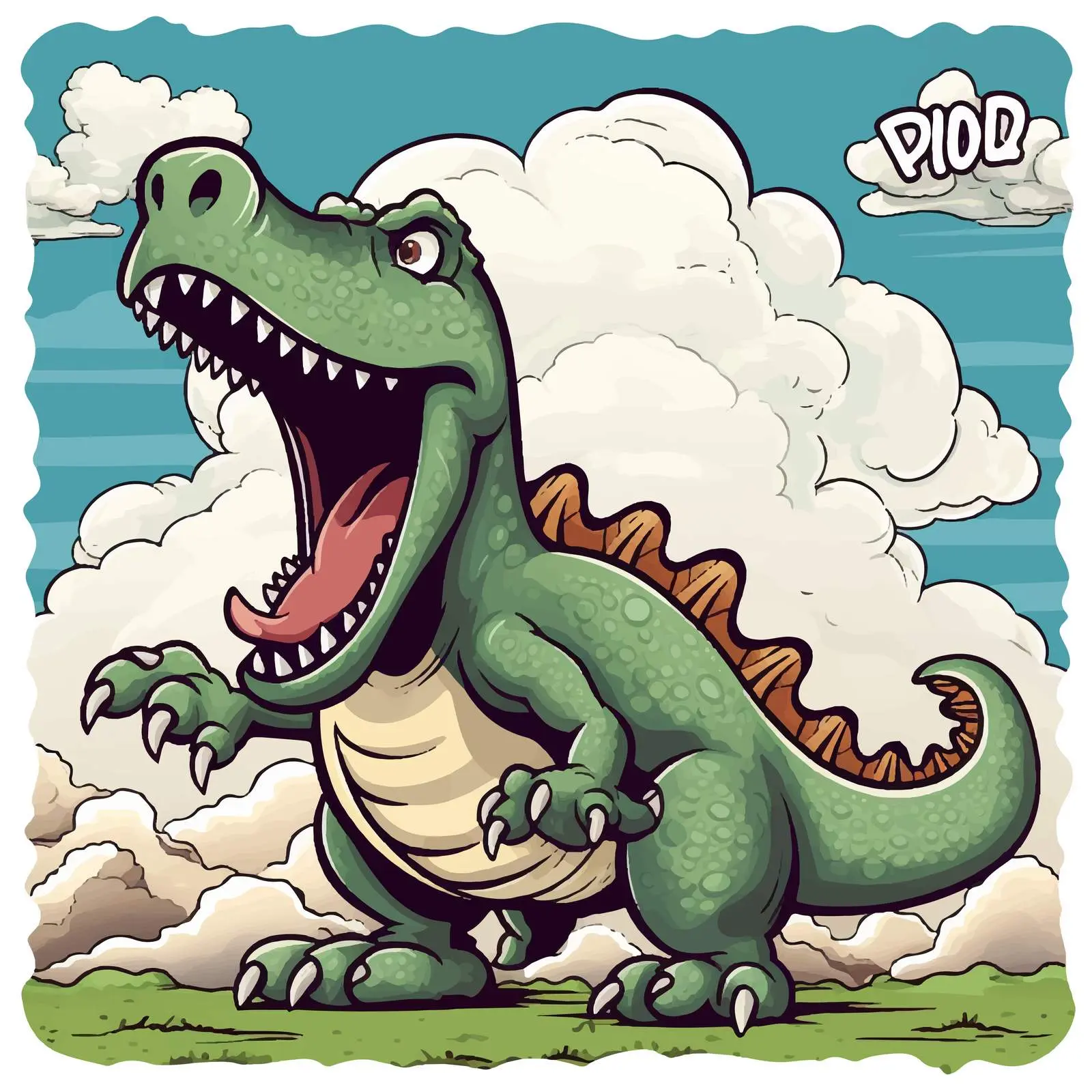 Dinosaur Roaring with Comic Style Clouds — free download from Dotvec