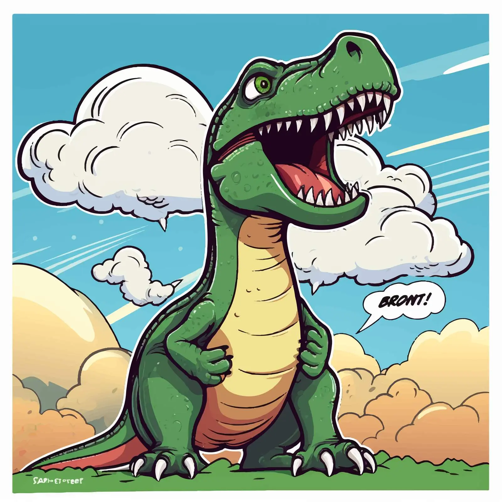 Dinosaur Roaring with Comic Style and Clouds — free download from Dotvec