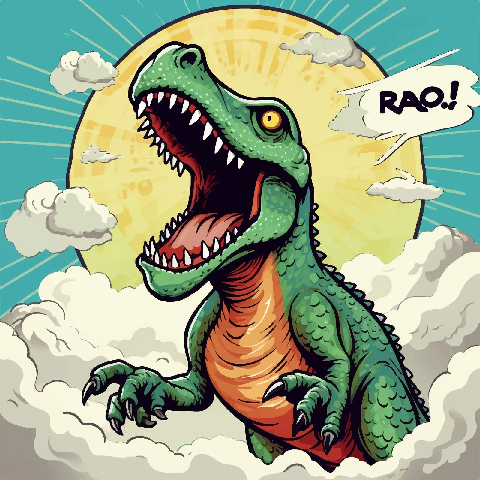 Dinosaur Roaring with Comic-Style Clouds — free download from Dotvec
