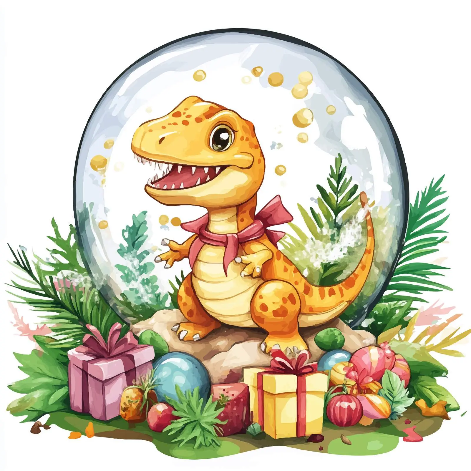 Dinosaur Volcano Cartoon Glass Ball Watercolor Clipart — free download from Dotvec