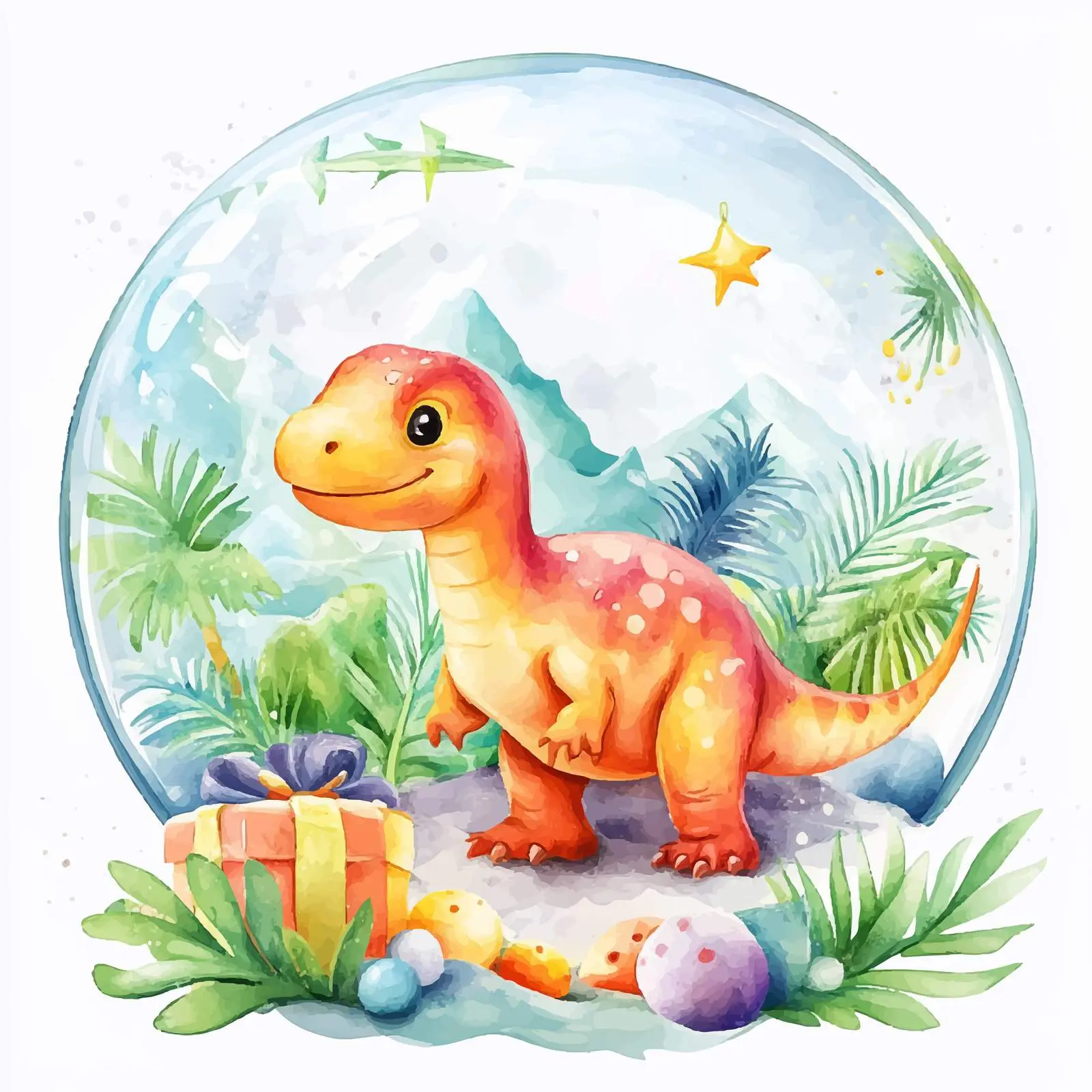 Dinosaur Volcano Watercolor Cartoon Clipart — free download from Dotvec