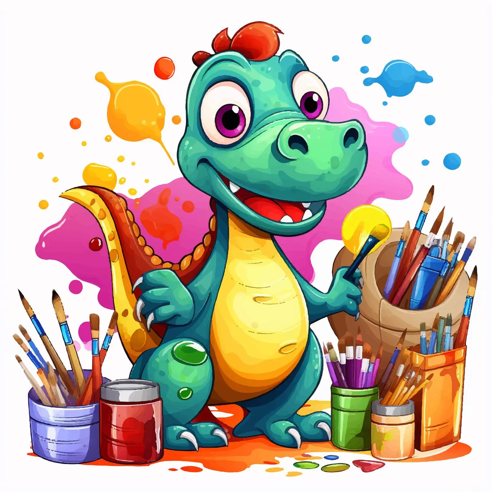 Dinosaurs with Art Supplies in Playful Scene — free download from Dotvec