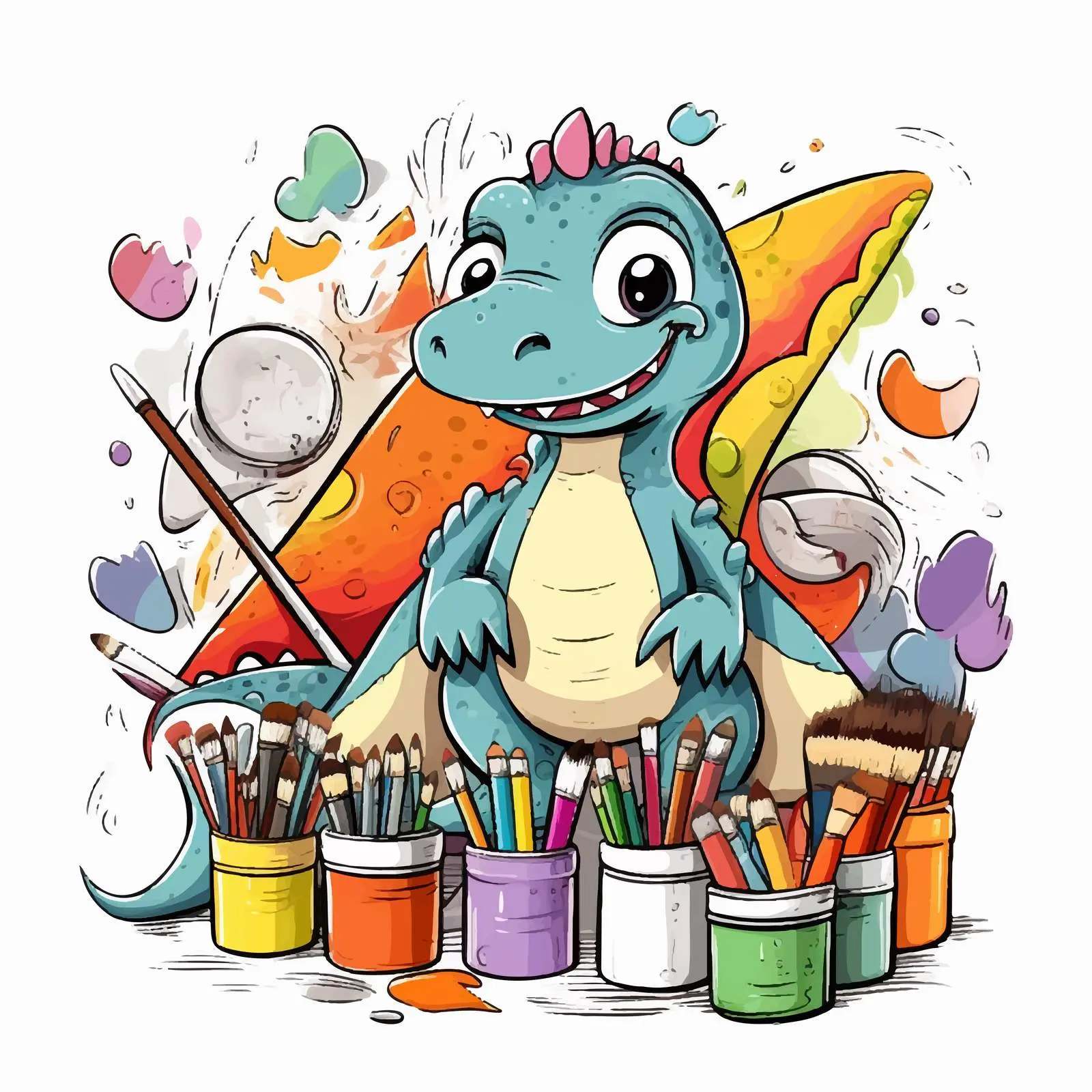 Playful Dinosaurs with Art Supplies Vector — free download from Dotvec