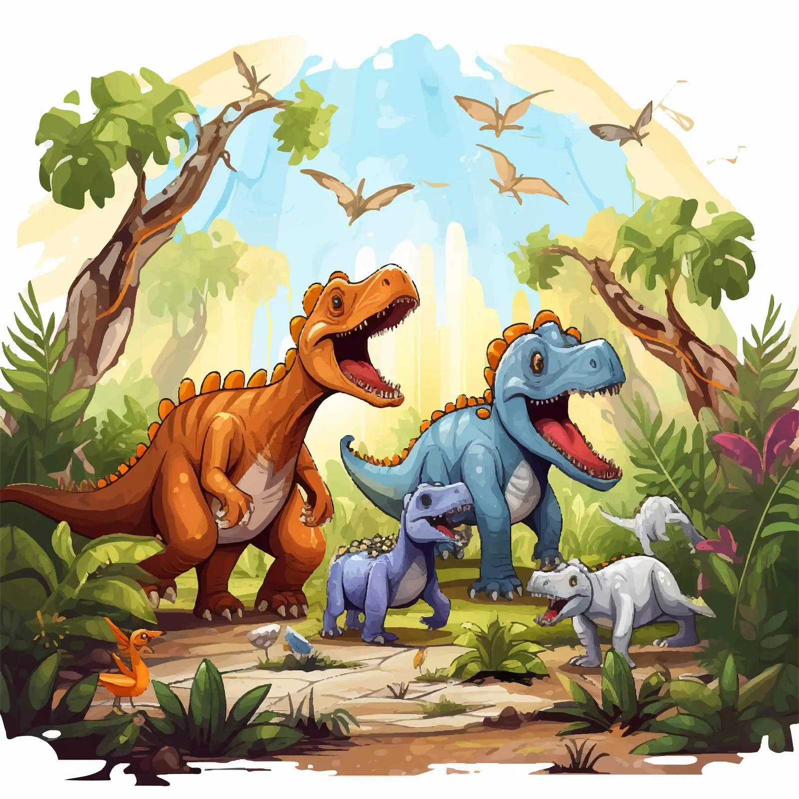 Dinosaurs in Jungle Vector Illustration — free download from Dotvec