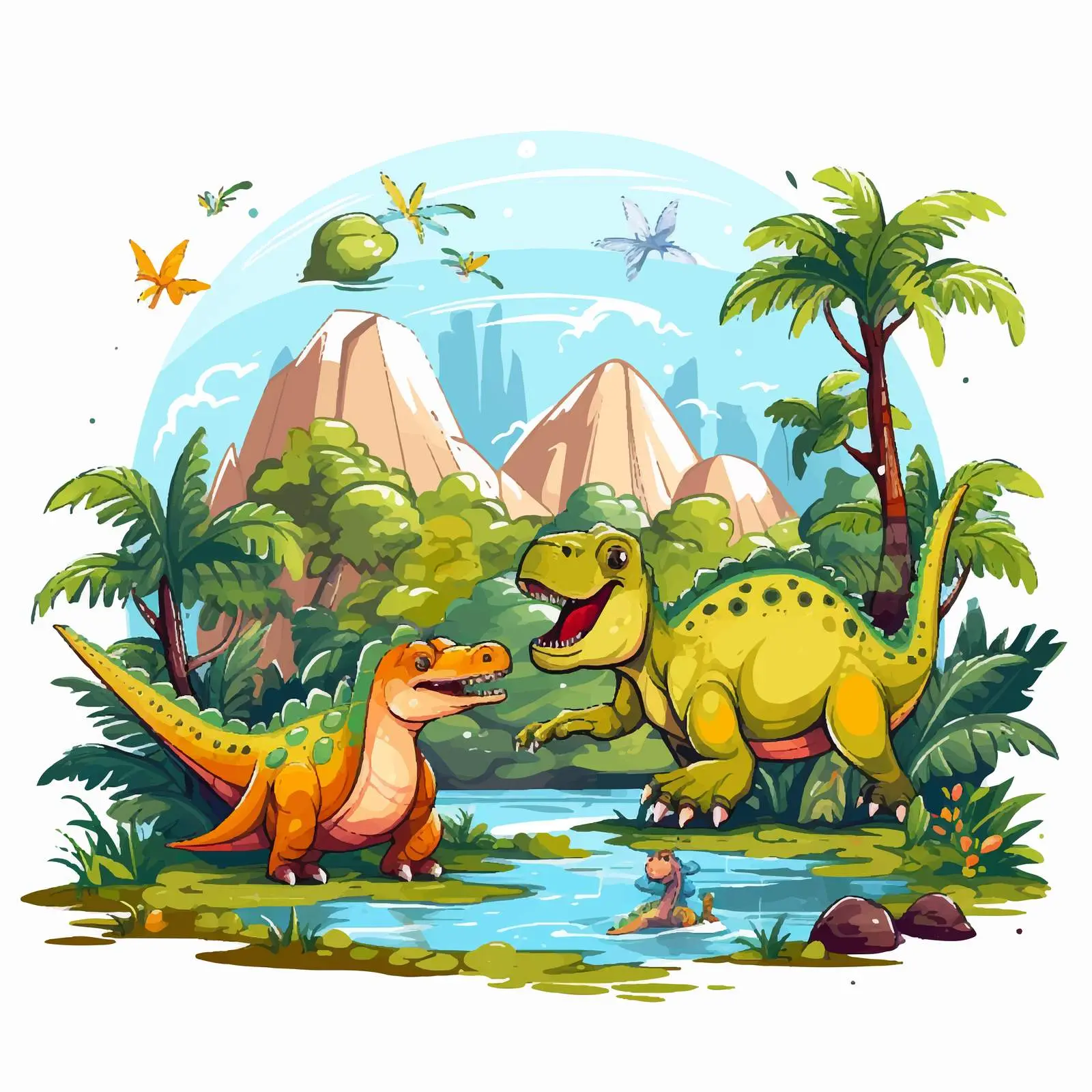Dinosaurs in Jungle Illustration Vector Art – free wild animals image from Dotvec