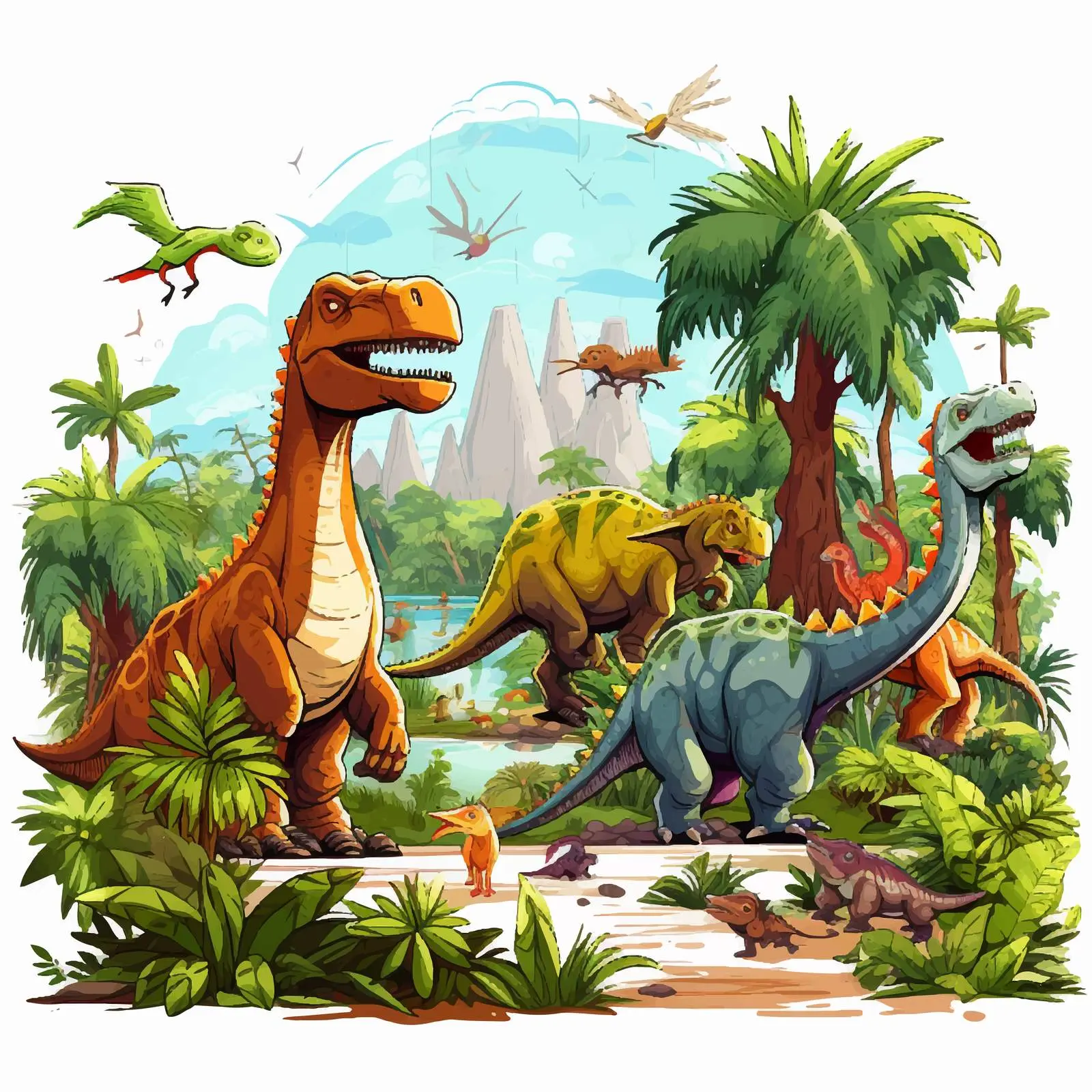 Dinosaurs Living in the Jungle Illustration — free download from Dotvec