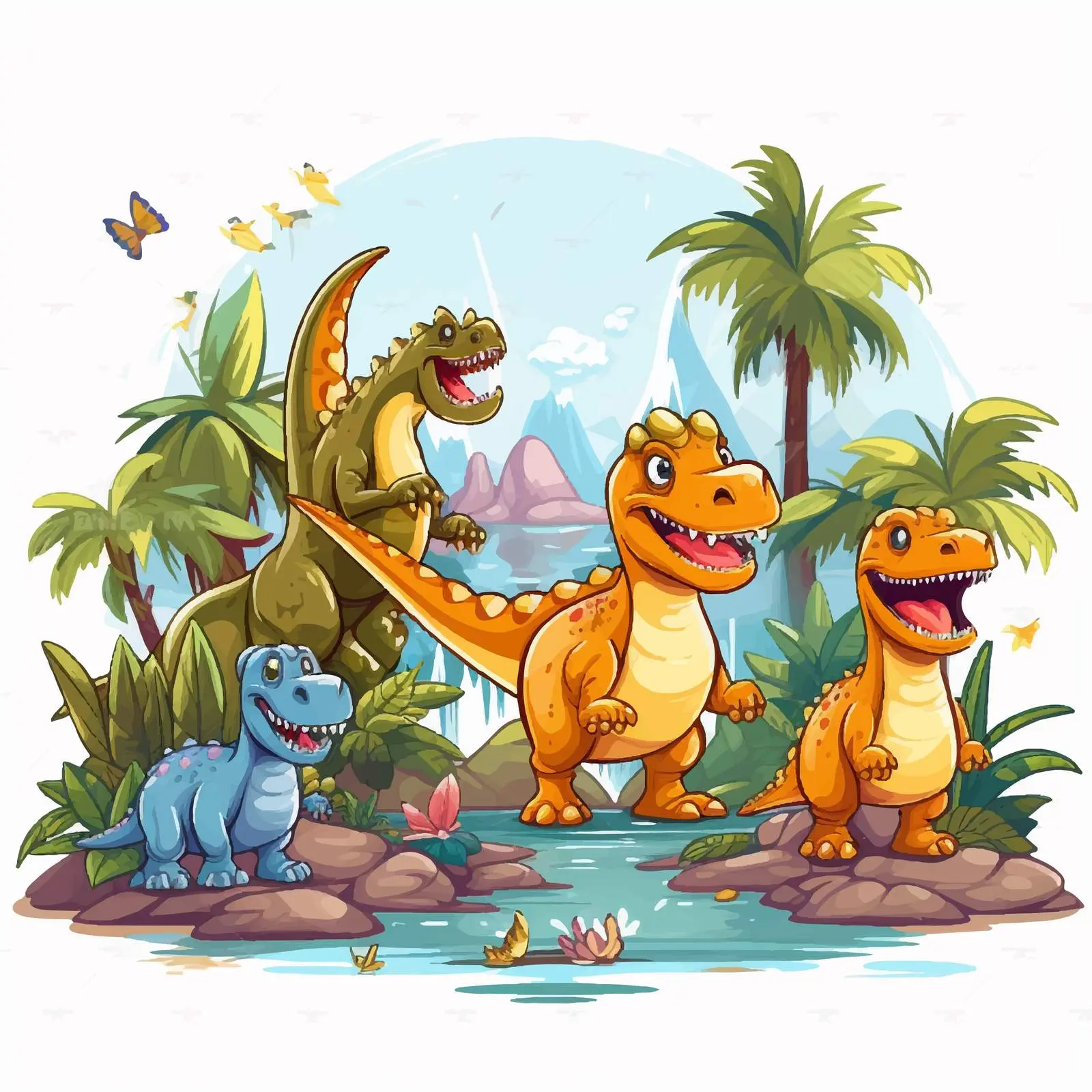 Dinosaurs in Jungle Illustration Vector — free download from Dotvec
