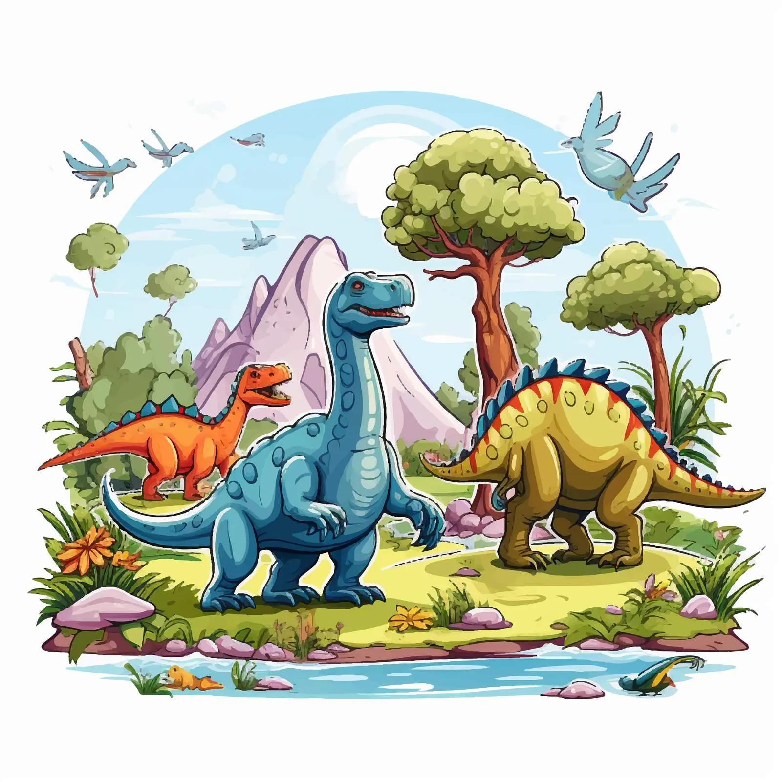 Dinosaurs Playing in a Park Illustration — free download from Dotvec