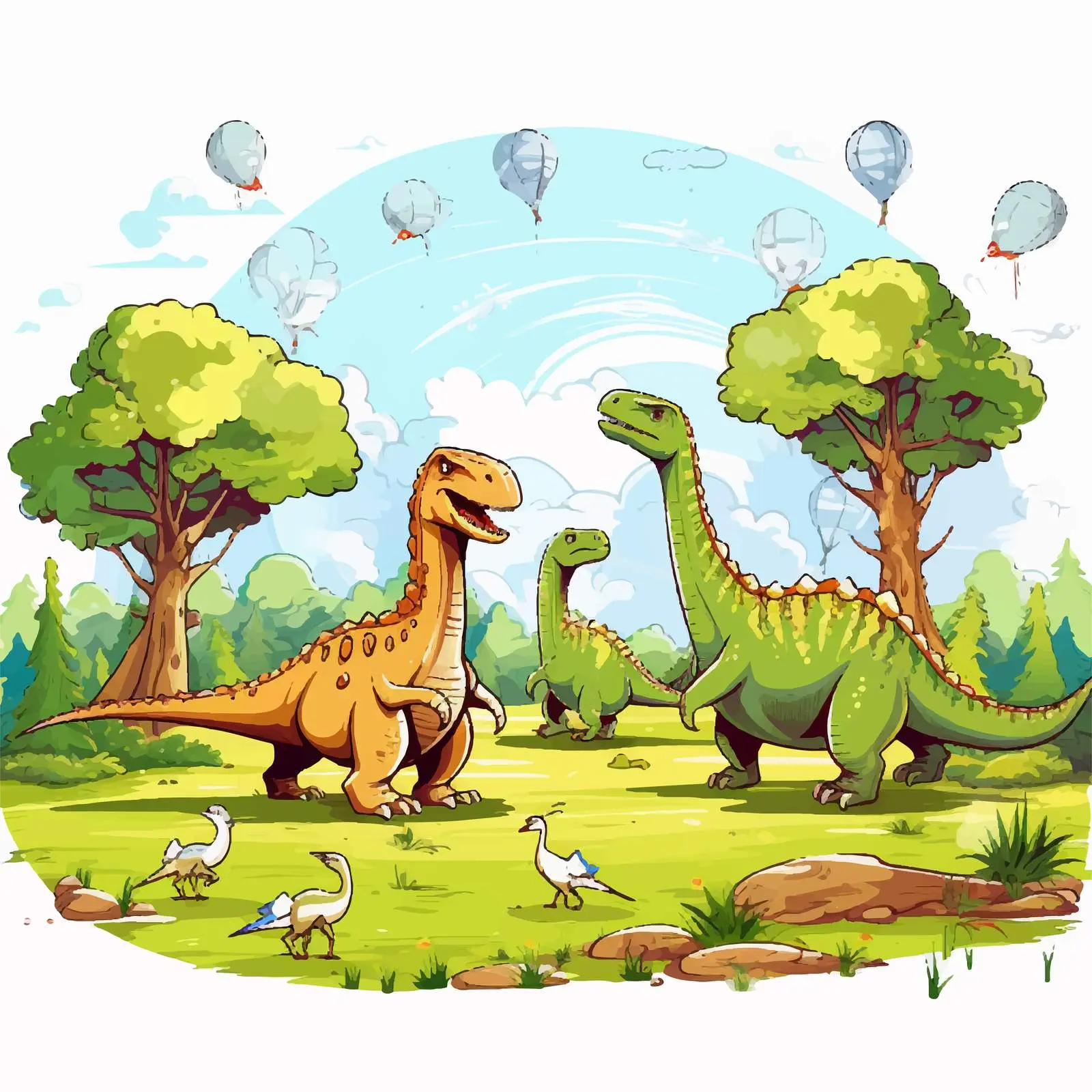 Dinosaurs in a Park Illustration Vector Art — free download from Dotvec