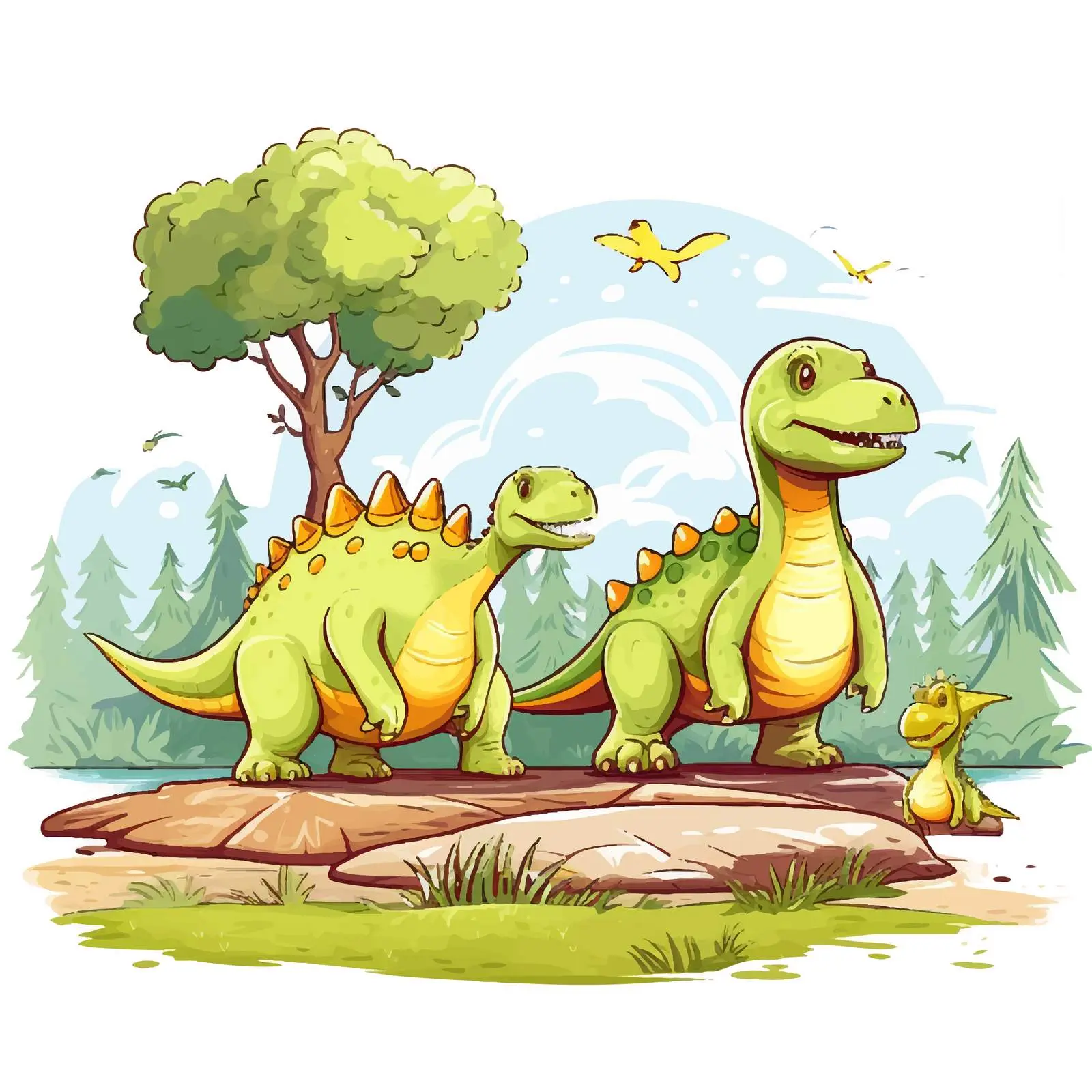 Dinosaurs in the Park Vector Illustration — free download from Dotvec
