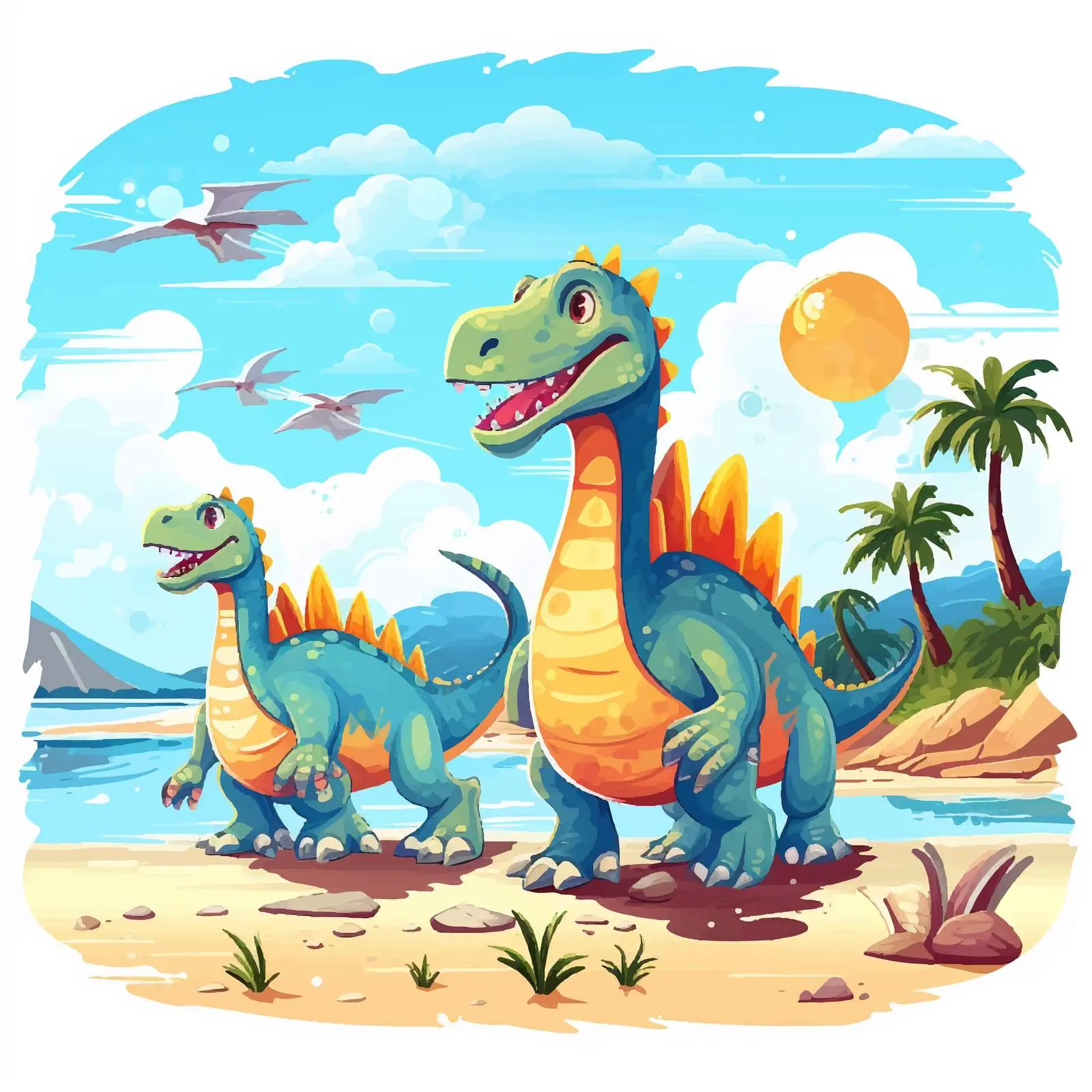 Dinosaurs on the Beach Vector Illustration — free download from Dotvec