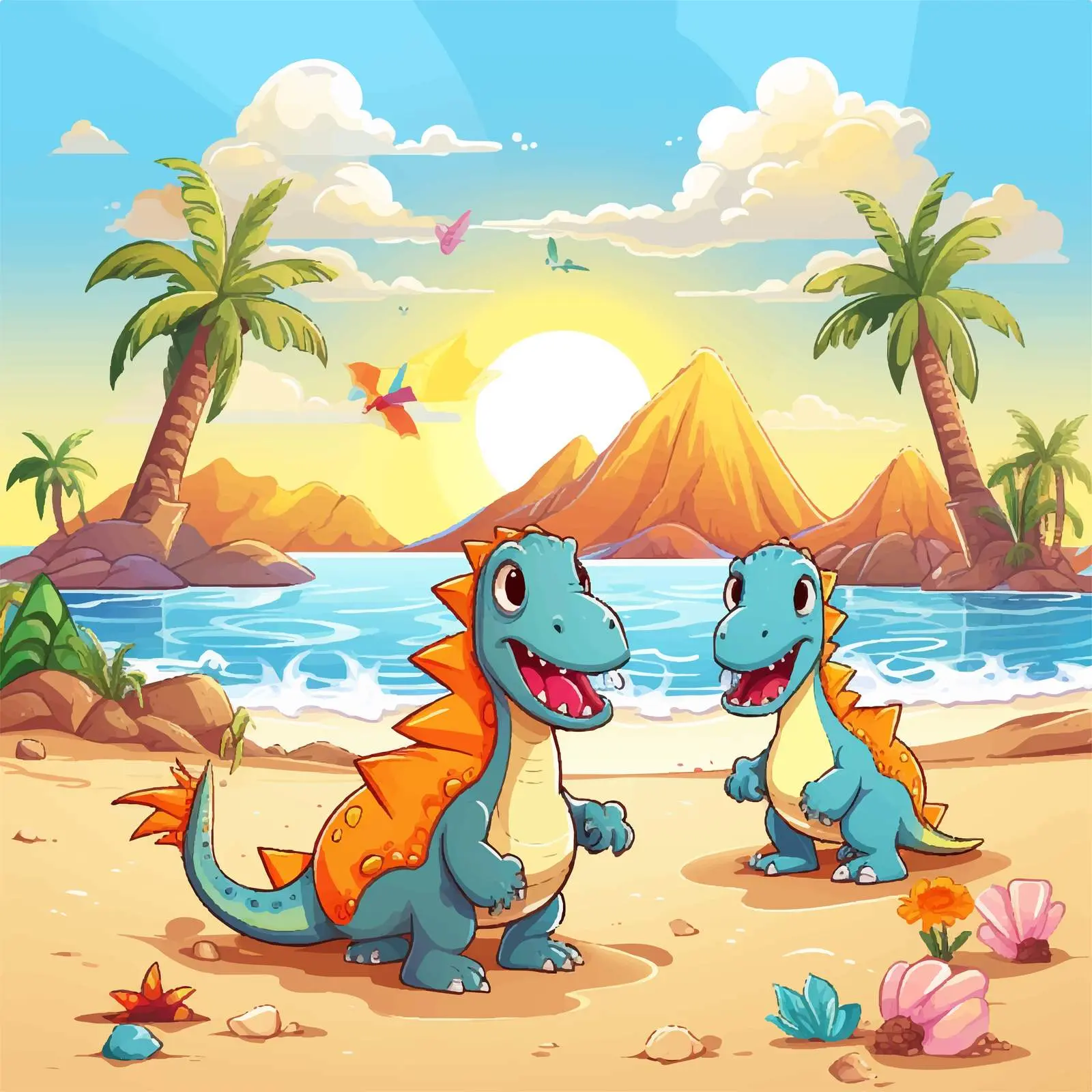 Dinosaurs Enjoying a Day on the Beach — free download from Dotvec
