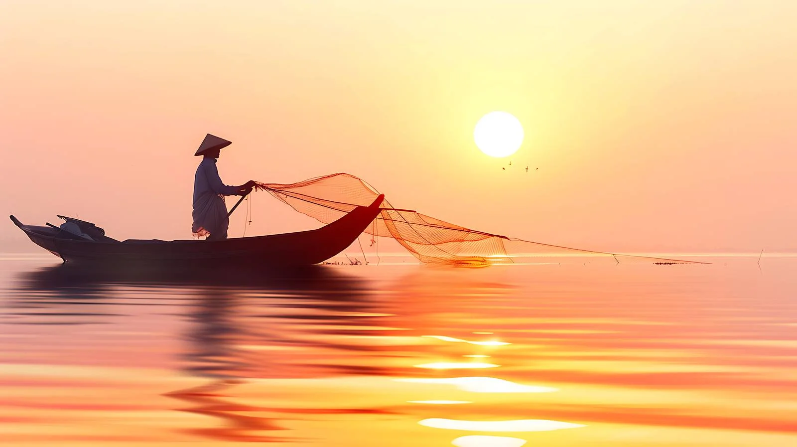 Fishing at Sunrise on Water — free download from Dotvec