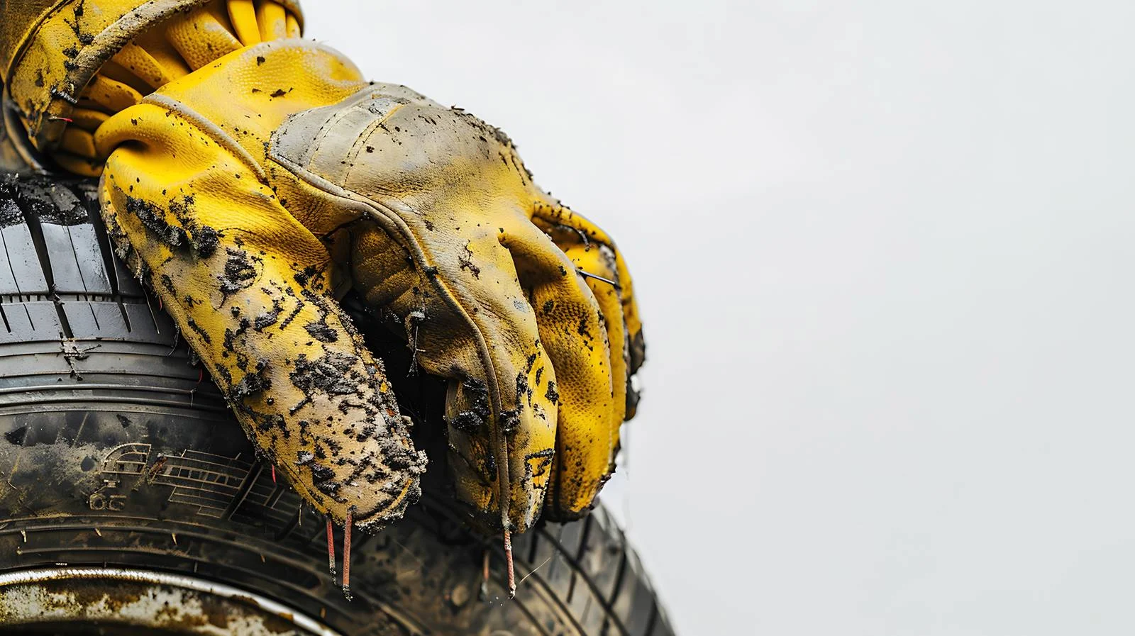 Mechanic in Yellow Leather Gloves Repairing Tire — free download from Dotvec