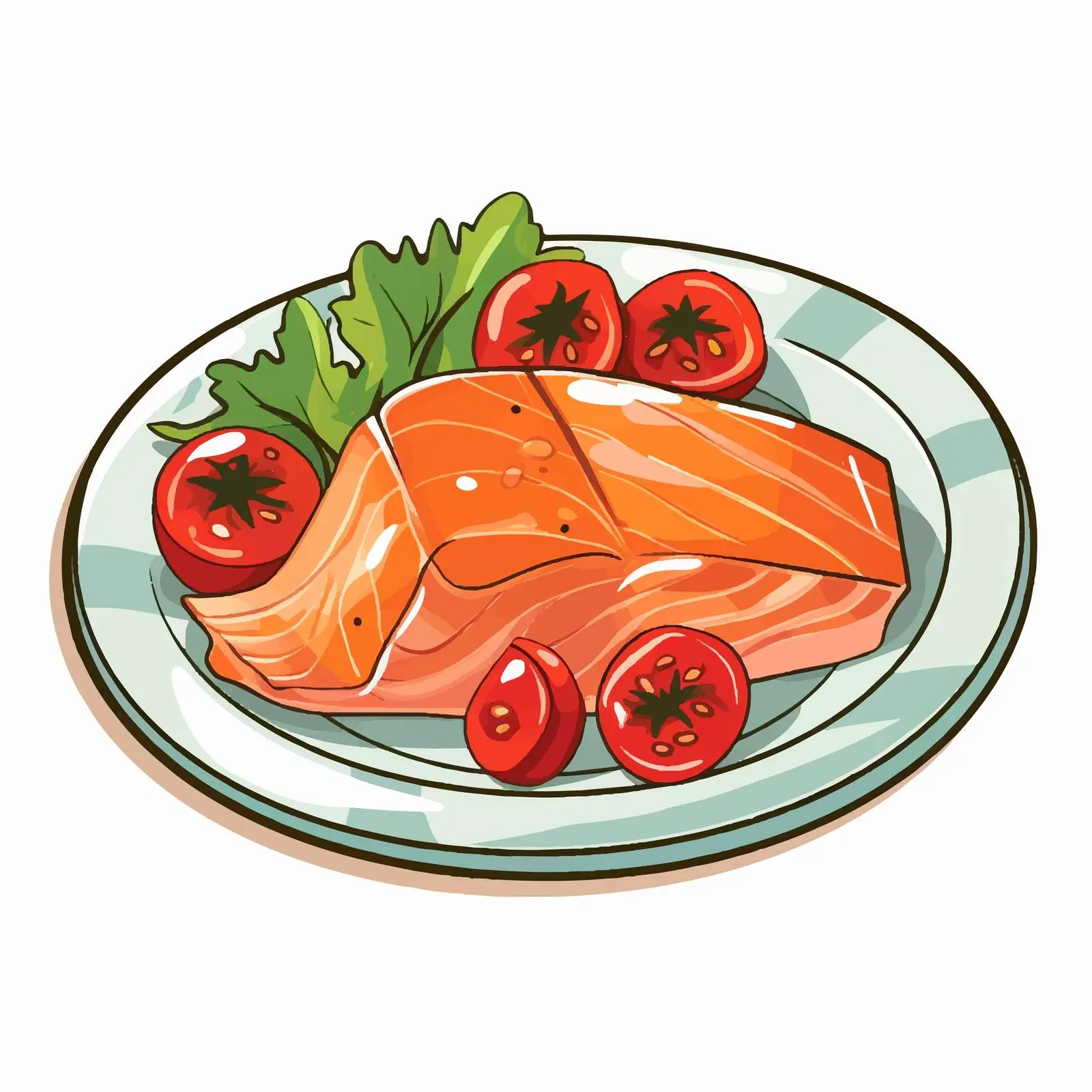 Cartoon Salmon and Tomatoes Vector Illustration – free gourmet meal image from Dotvec