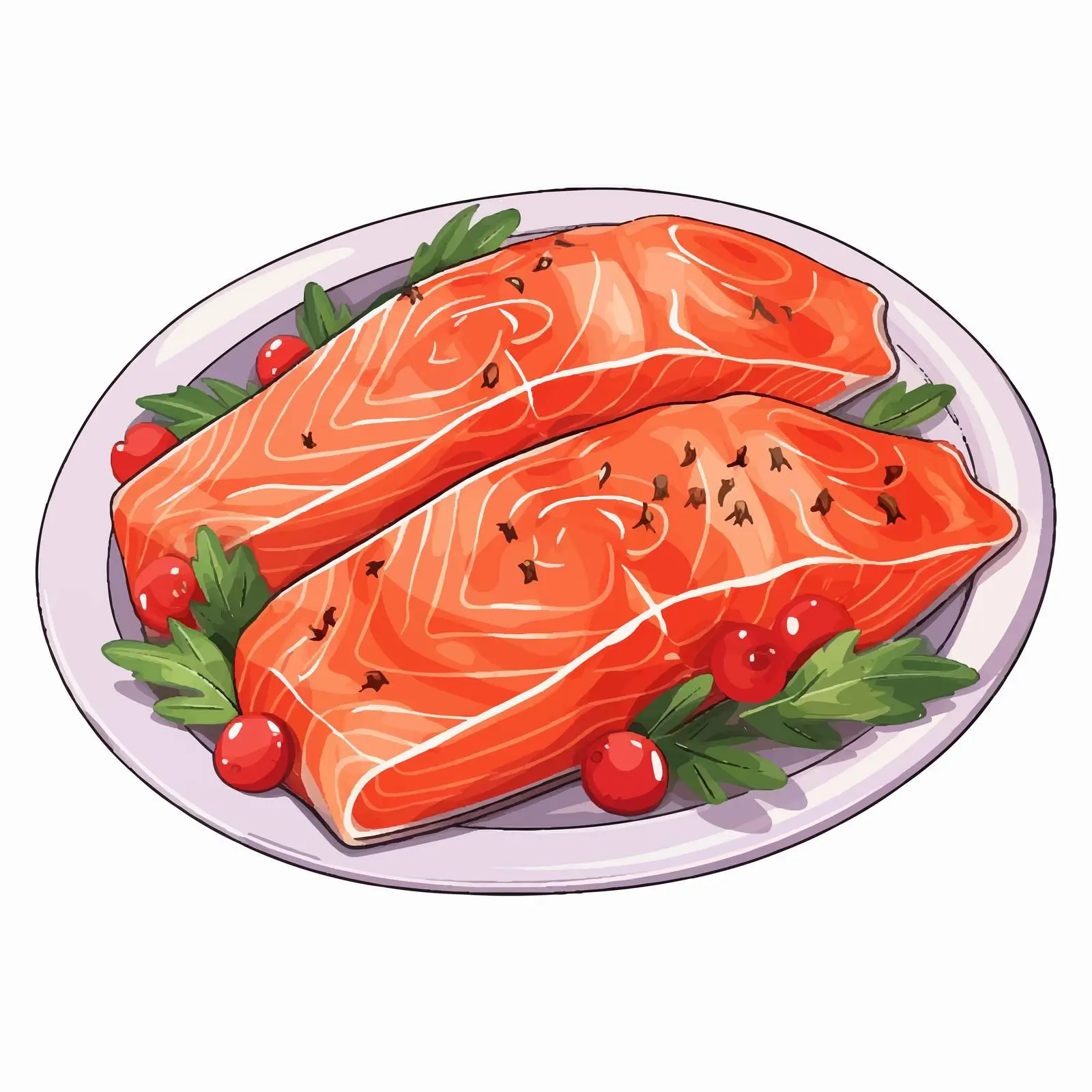Cartoon Salmon and Tomato Dish Illustration — free download from Dotvec
