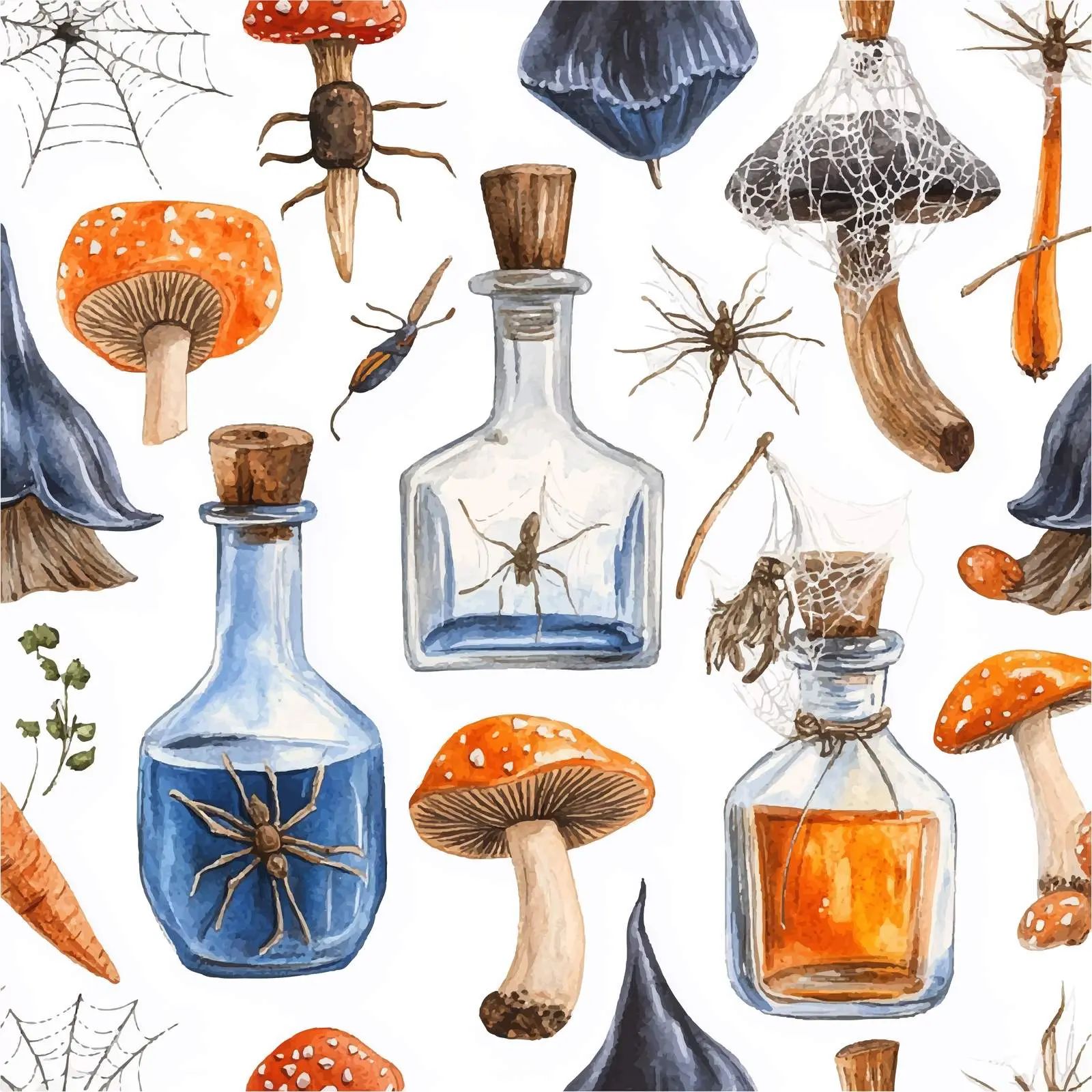 Watercolor Dishes and Potion Bottles with Mushrooms – free potion image from Dotvec