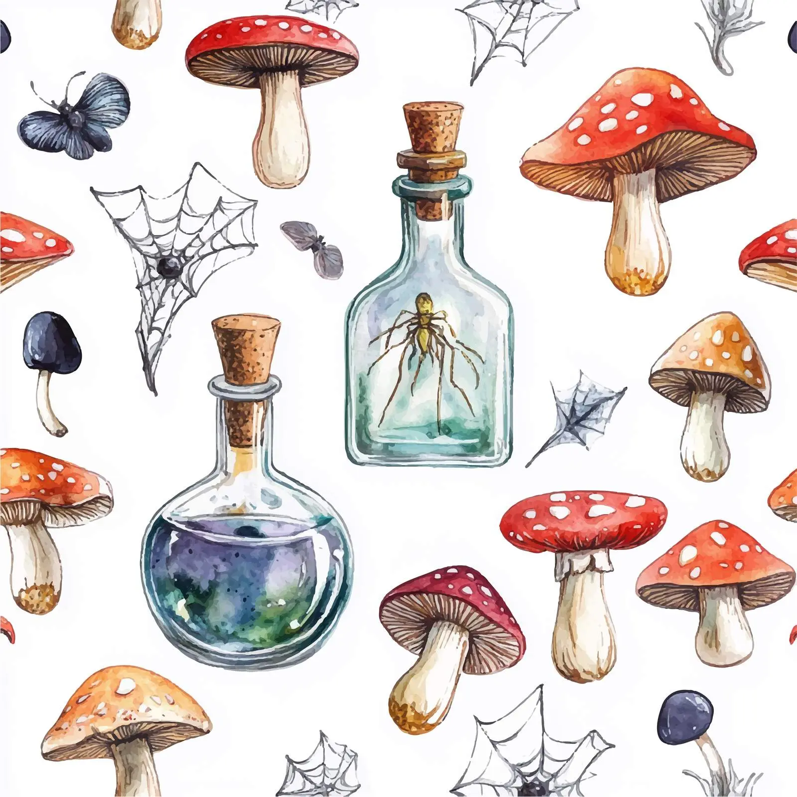 Whimsical Watercolor Potions and Mushrooms Vectors – free potion image from Dotvec
