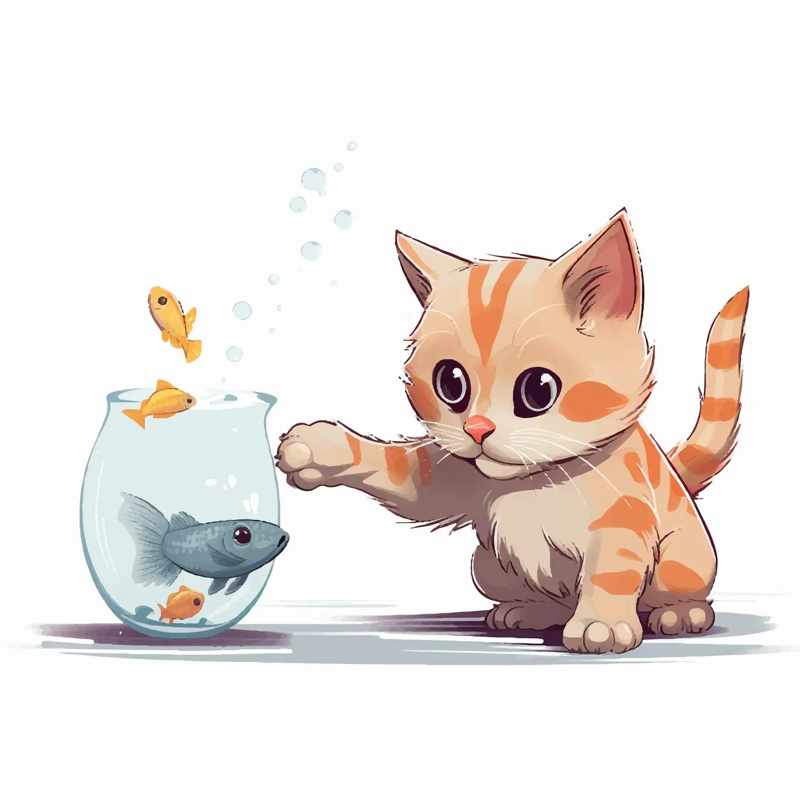 Naughty Cat Hunting Aquarium Fish Illustration — free download from Dotvec